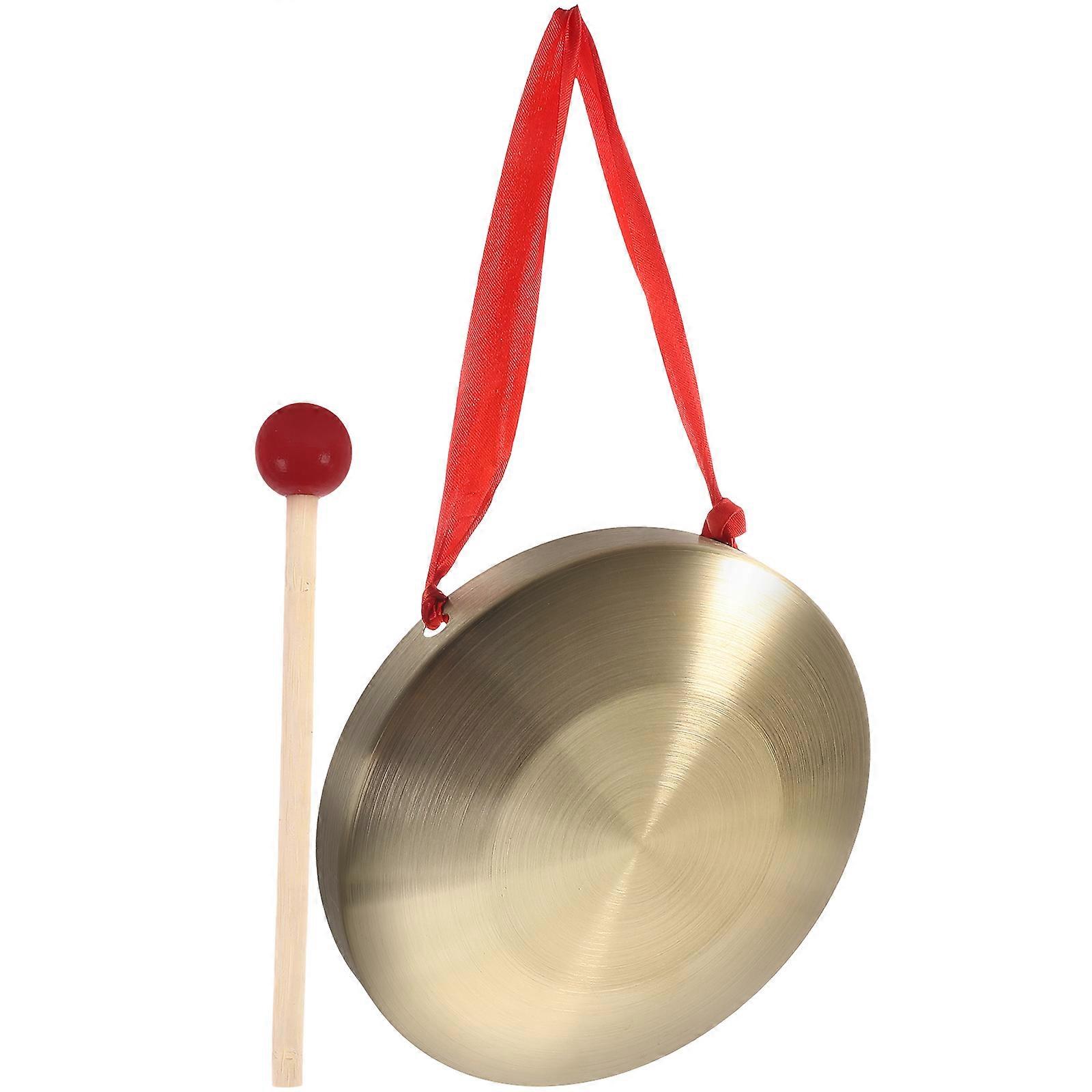 Golden Brass Hand Gong with Plastic Hammer for Performance 1 Set Traditional Percussion Instrument