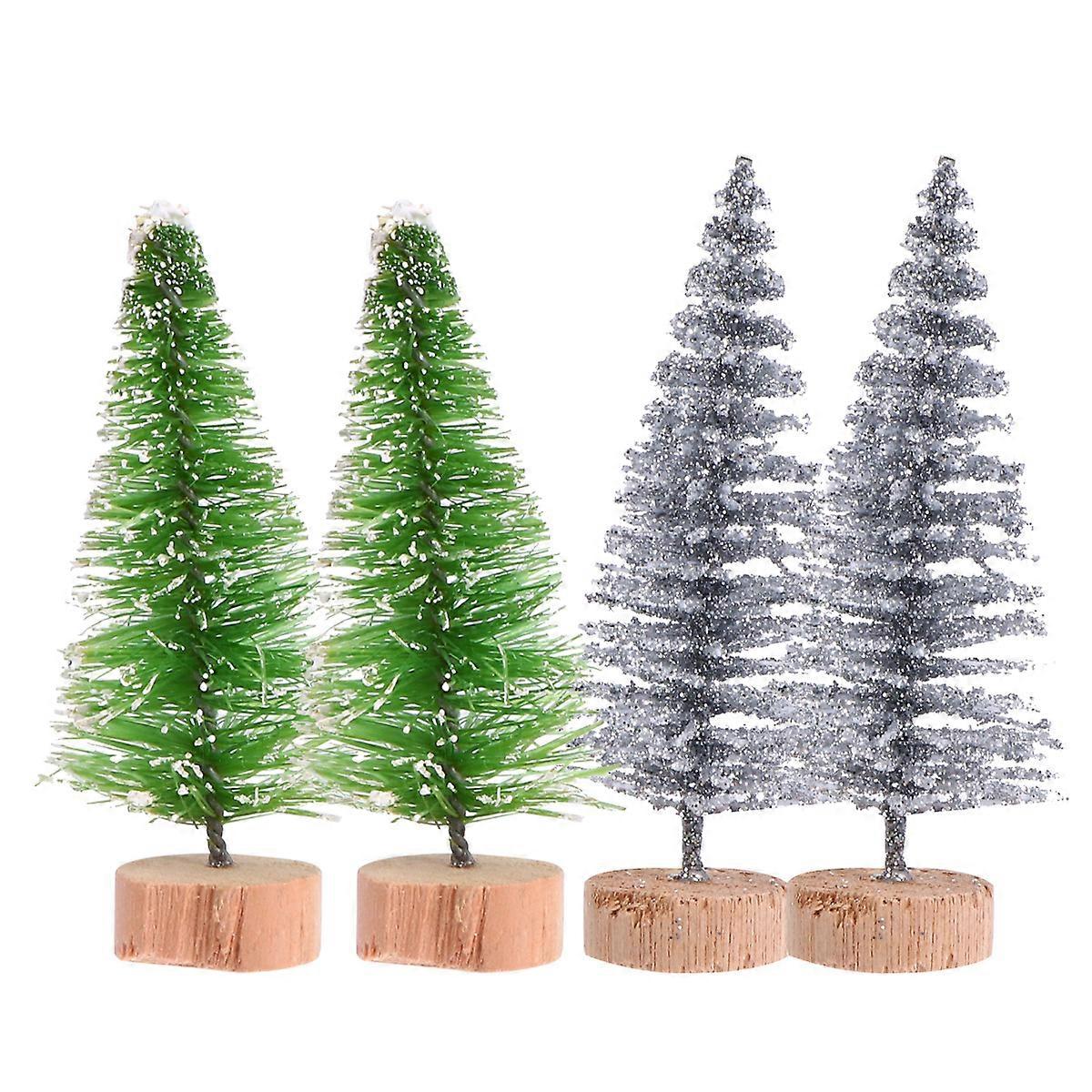 24pcs Mini Christmas Trees with Wood Base – Snow Frosted Artificial Pine Xmas Table Decorations for Home, Office, Party – Festive Holiday Miniature