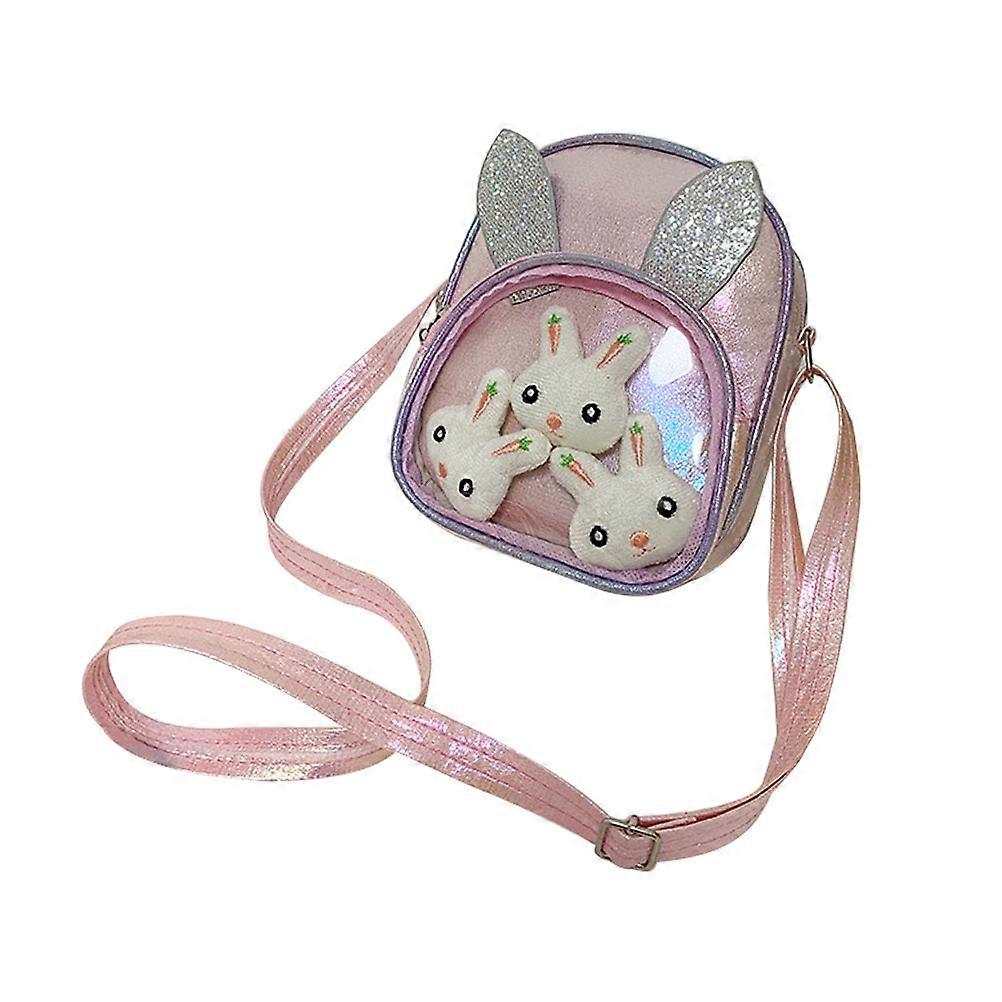 Chic Bunny Model Single-Shoulder Bag Cartoon Storage Bag For Daily Use 17X15CM Pink Zipper Closure 1 Piece