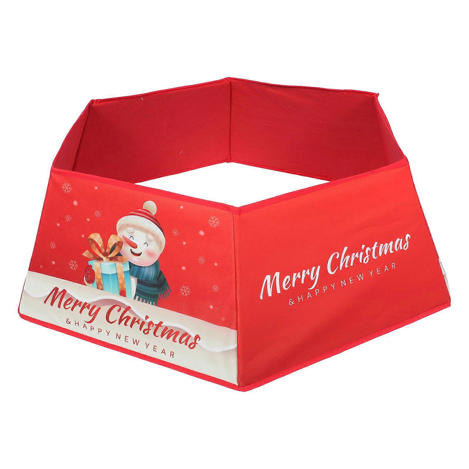 Christmas Tree Collar Round Design Red Plush 82X64Cm Holiday Decoration Preventing Pet Climbing 1Set