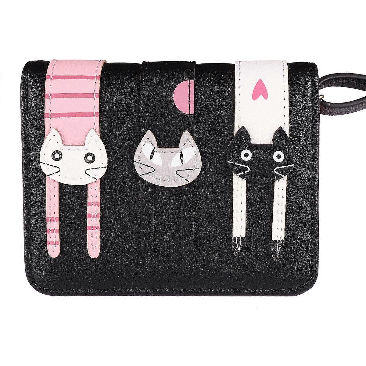 Here's a polished and professional product description based on the title you provided:
 
**Short Zipper Wallet for Women – Cute Cat Pattern PU