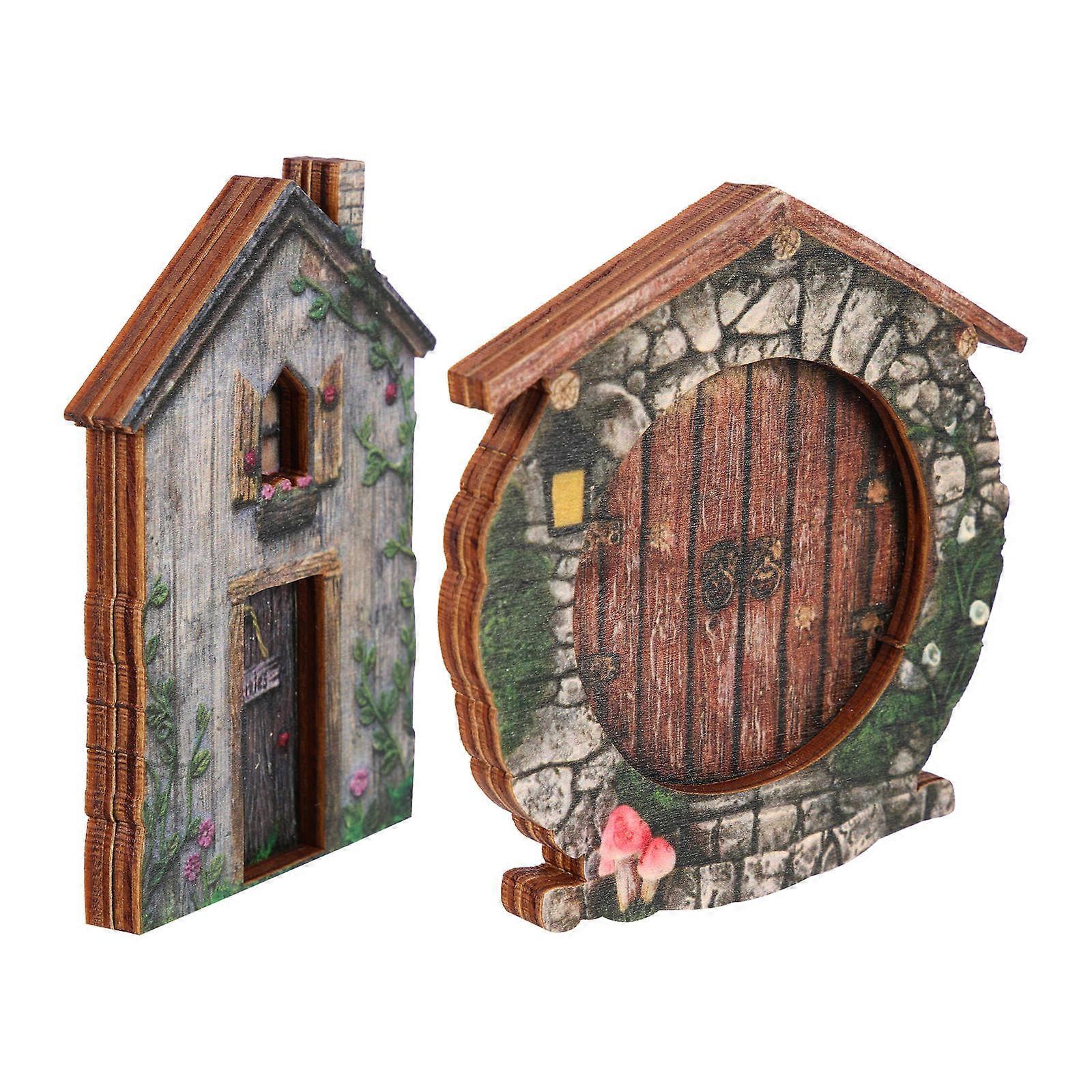 Small Fairy Door Decoration With Miniature Design For Garden Outdoor Display In Grey Color 2Pack