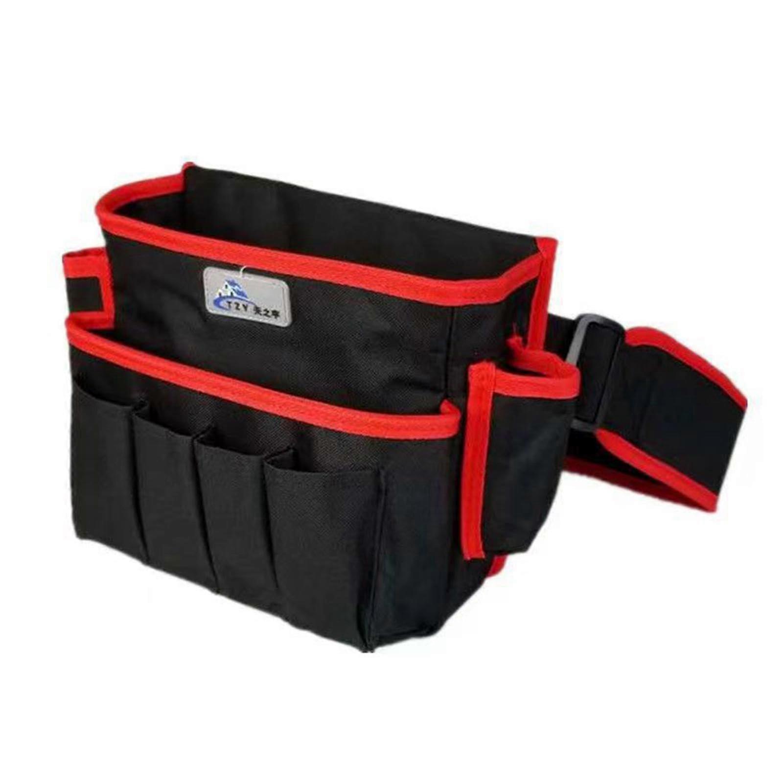 Tool bag, tool belt, lightweight, portable, multifunctional, holder bag for plumbers, technicians, craftsmen, carpenters, red