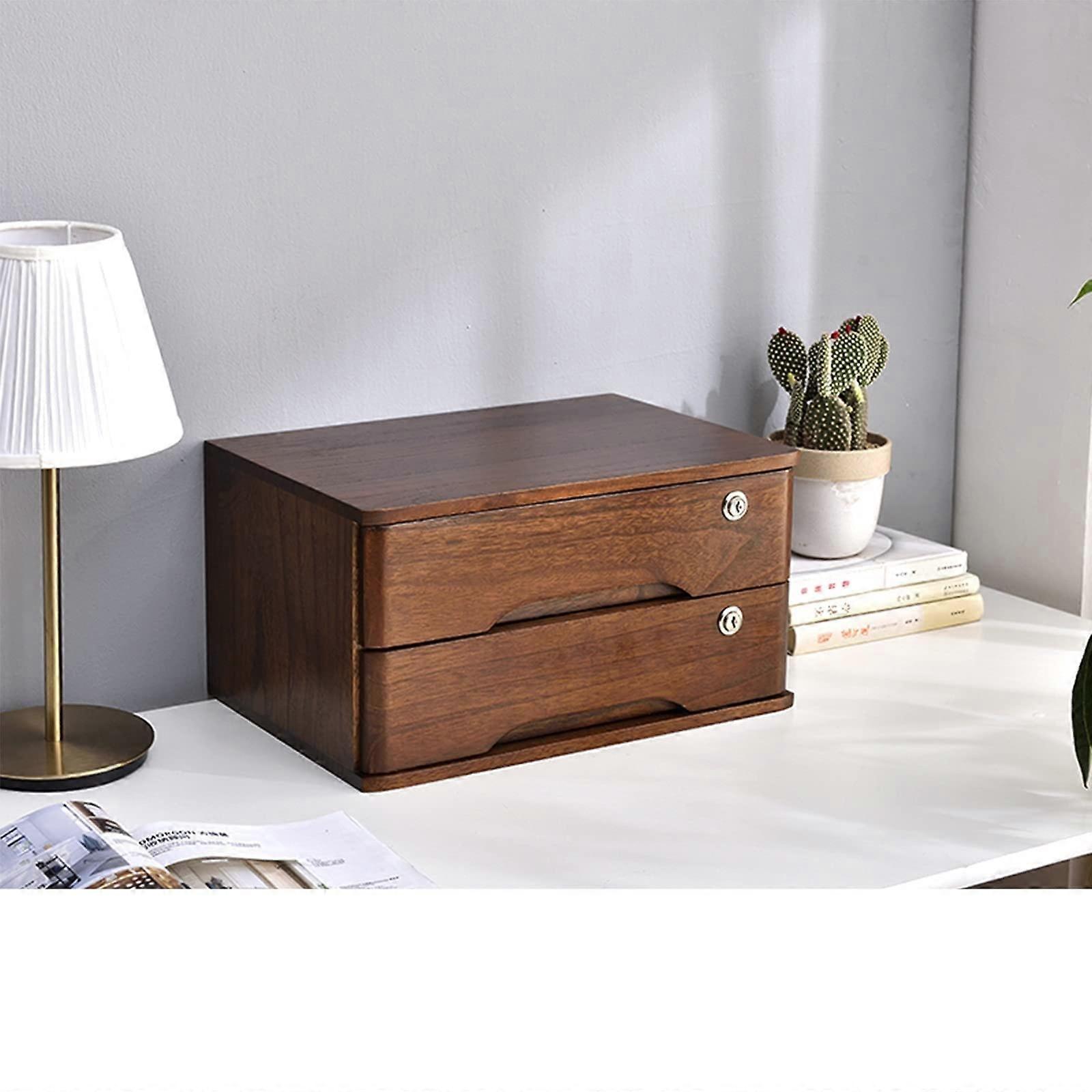 Wooden File Folder with Lock, Multilayer Desk Drawer Cabinet for A4 and Receipt Files, Office Supplies Storage Box