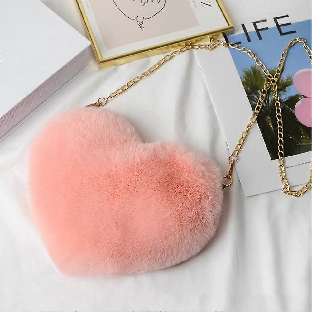 Καρδιά σχήμα τσάντα ώμου Faux βίδρα μαλλιά αγάπη Messenger τσάντα μόδα χειμώνα