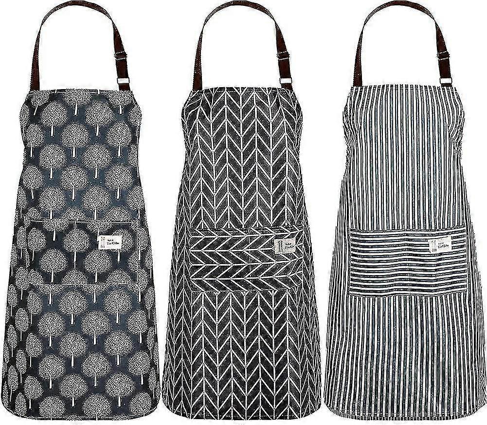 3 Pieces Women Waterproof Apron With Pockets Adjustable Aprons For Kitchen