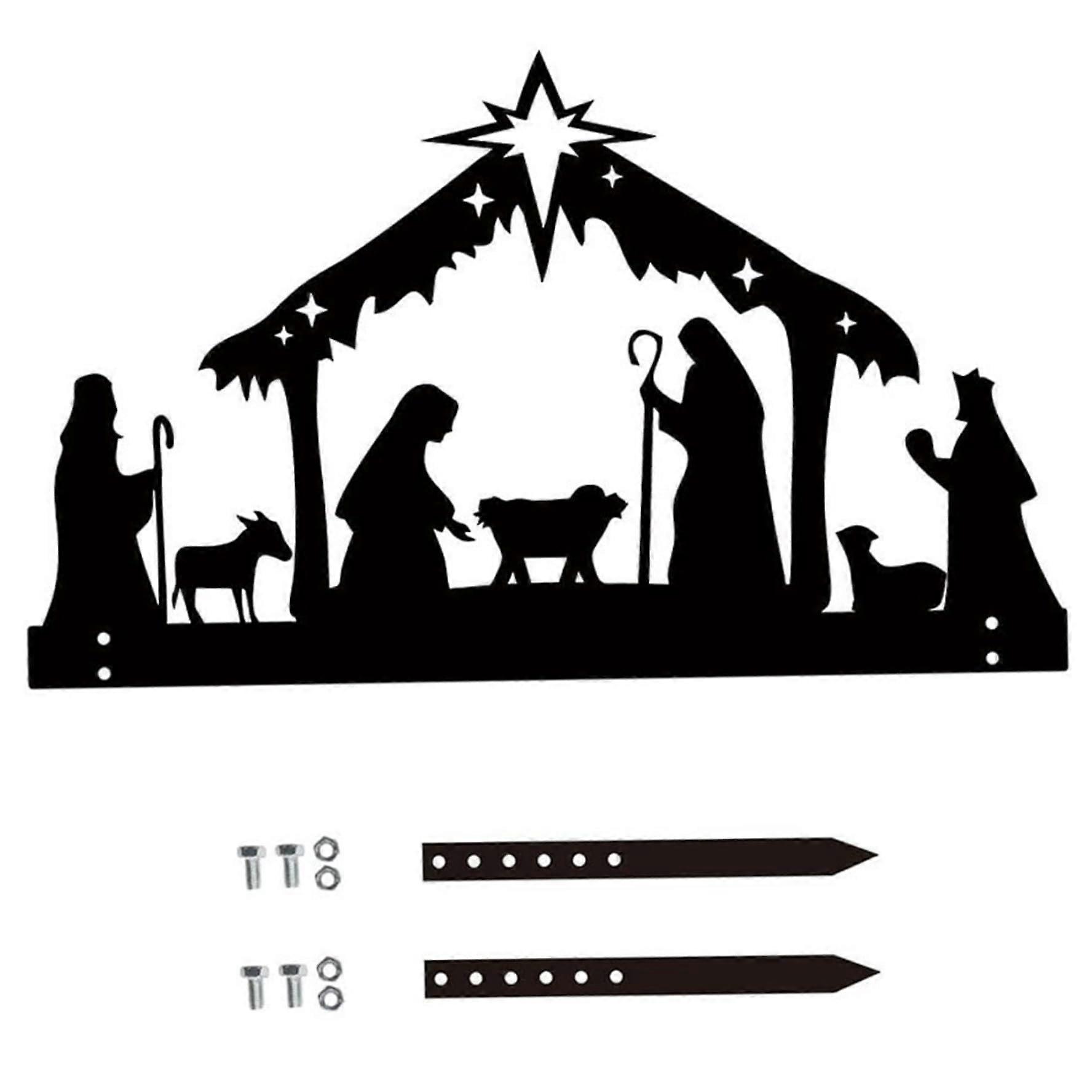 Nativity Sets for Christmas Indoor with Bracket Religious Iron Nativity Scene Christmas Decorations for Home Office Party Lawn, Style 1