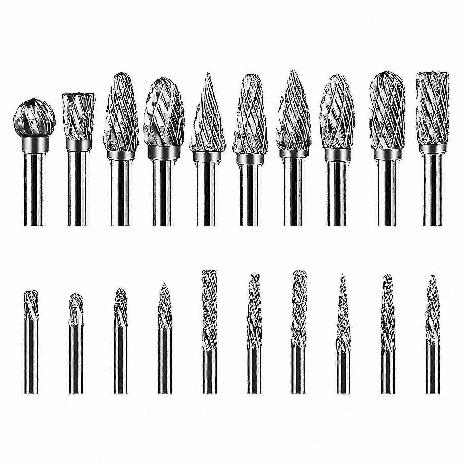Tungsten Carbide Burr Set, 20-Piece Double Cut Tool Bits for Die Sharpening, 1/8 Inch Shank Size