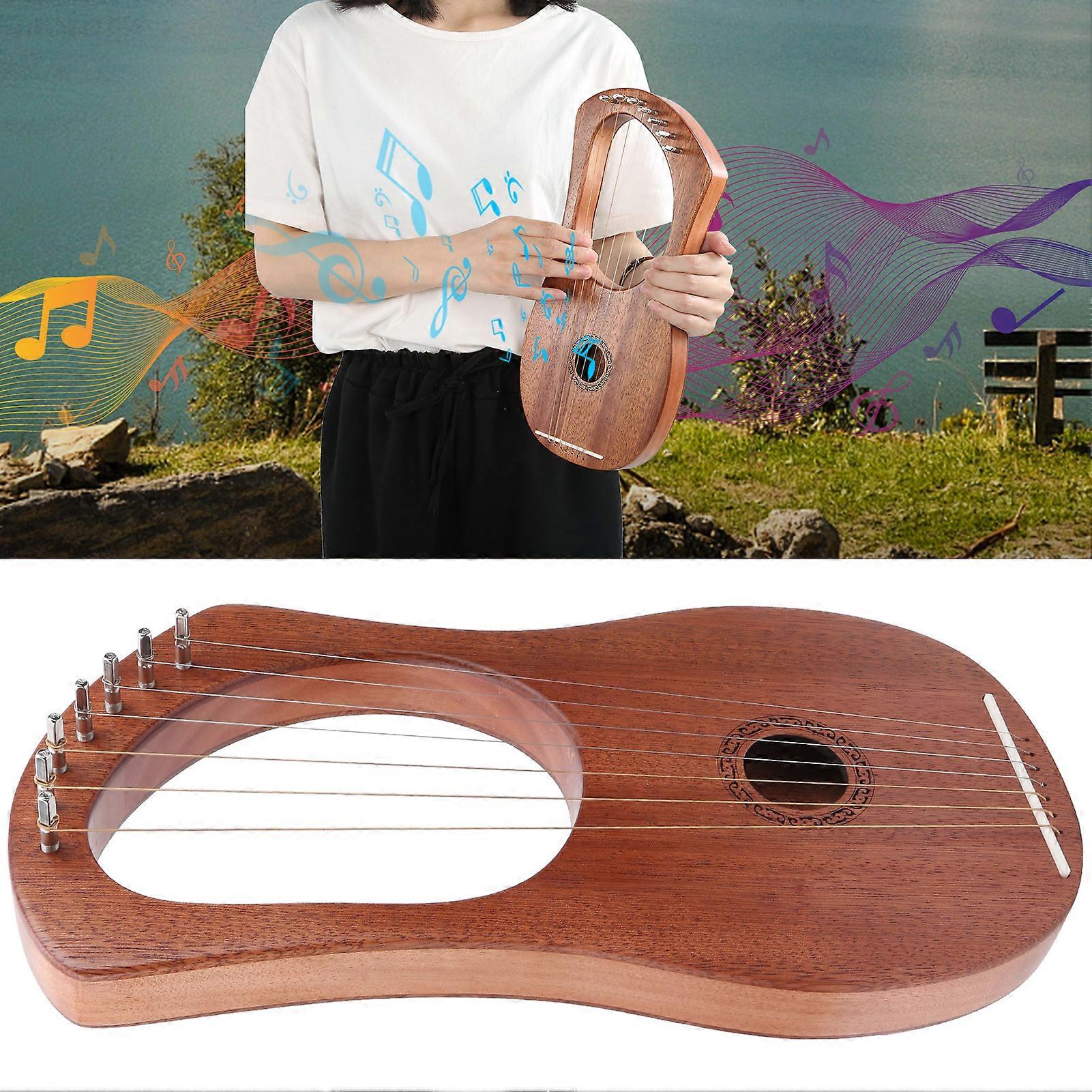 Lyre Harp Rosewood  Durable Stable String Portable Turning Wrench Wooden 7 Metal String Instrument