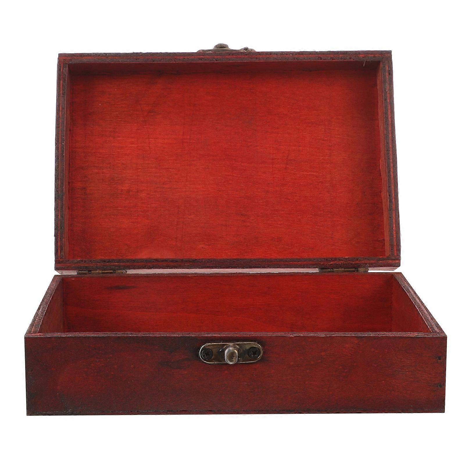 Retro Small Wooden Jewelry Box with Lid and Buckle – Trinket Keepsake Case for Earrings, Necklaces, Bracelets, Coins and Small Treasures Storage