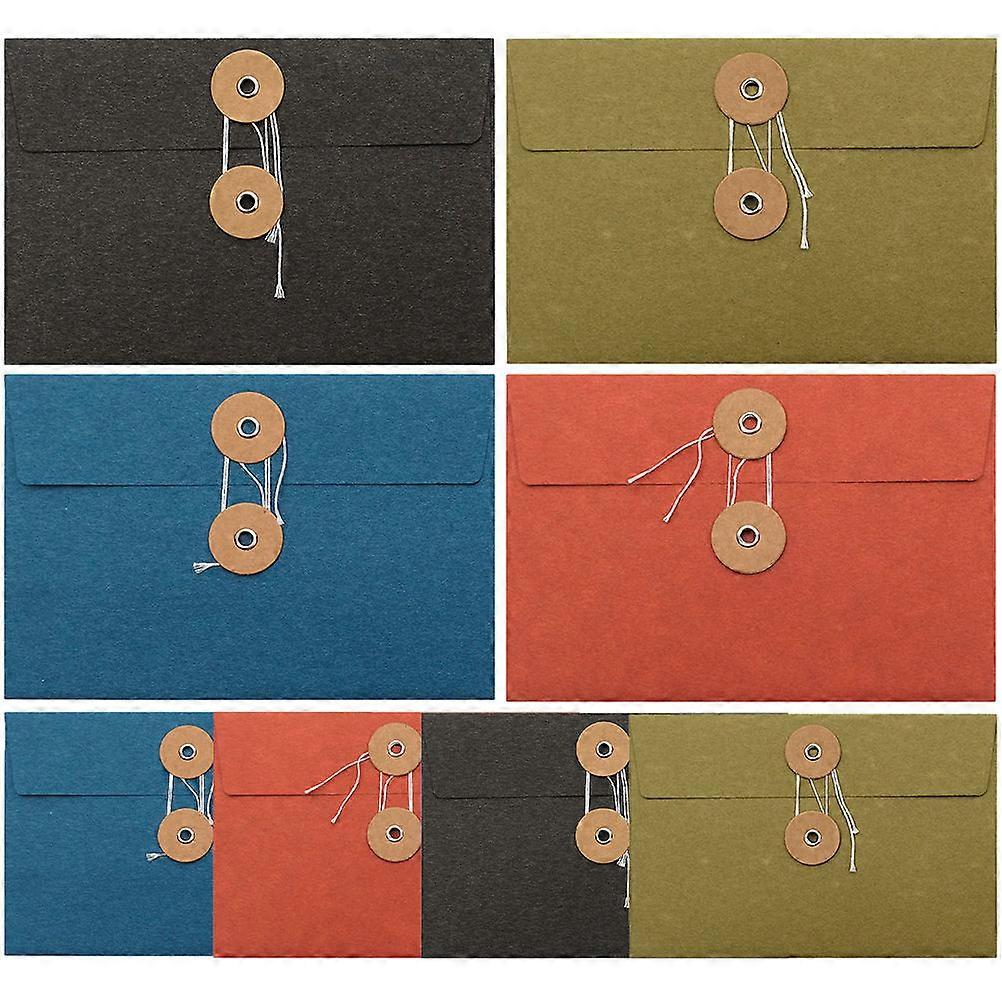 6PCS Thickened Vintage Style Storage Envelopes with String Tie, File Bags for Office School Documents, Organizing Paper Pockets, Elegant and