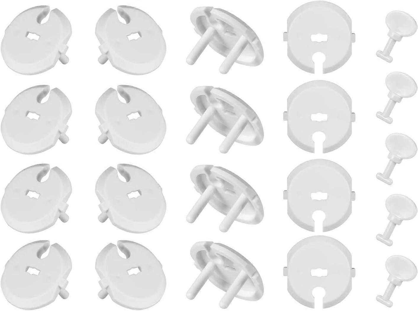 36pcs (30 socket covers + 6 keys) Child Safety Socket Covers with Rotating Mechanism Electrical Socket Covers for 2-Hole Standard Sockets, White
