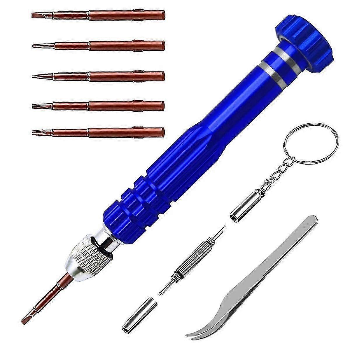5 in 1 Mini Screwdriver, Glasses Screwdriver, Glasses Repair Kit, Magnetic Screwdriver Set for Watches Blue