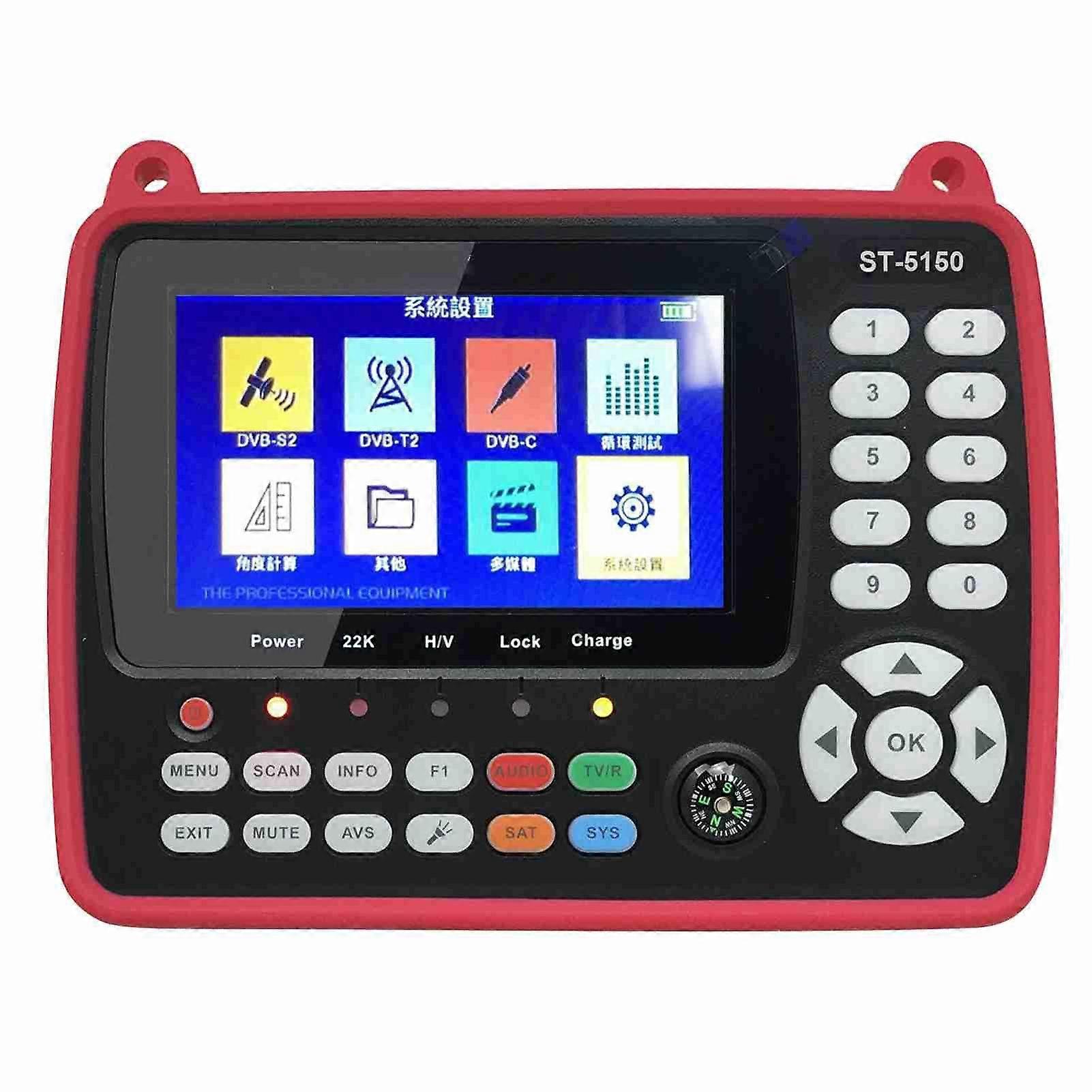 ST-5150 DVB-S2/T2/C COMBO HD Satellite TV Signal Finder Digital Handheld Signal Meter Satellite Finder H.265 HEVC MPEG-4 4.3 Inch TFT LCD US Plug