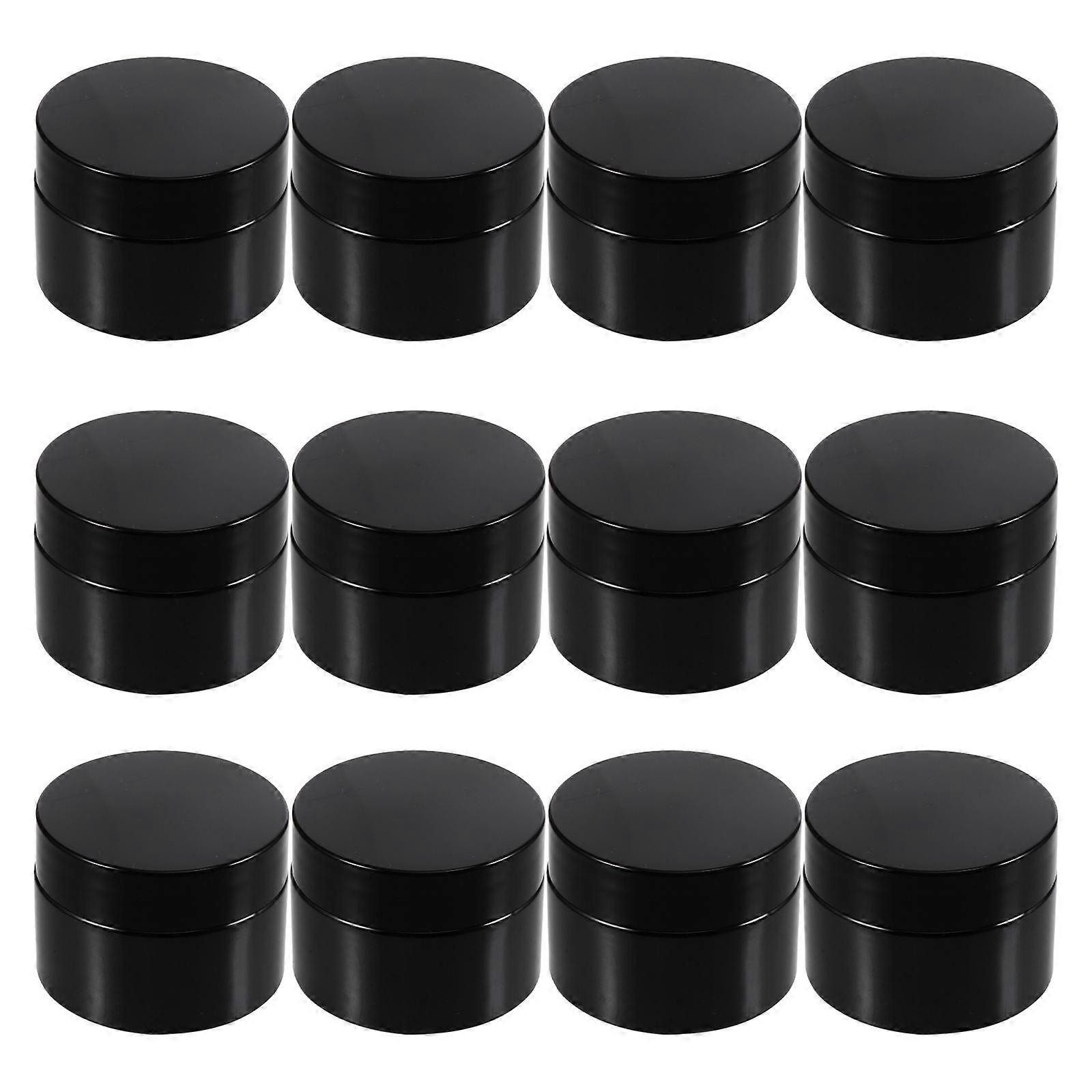 Makeup Containers Face Cream Containers for Travel and Home Use Black Glass Jars with Lids Refillable Storage 12Pcs
