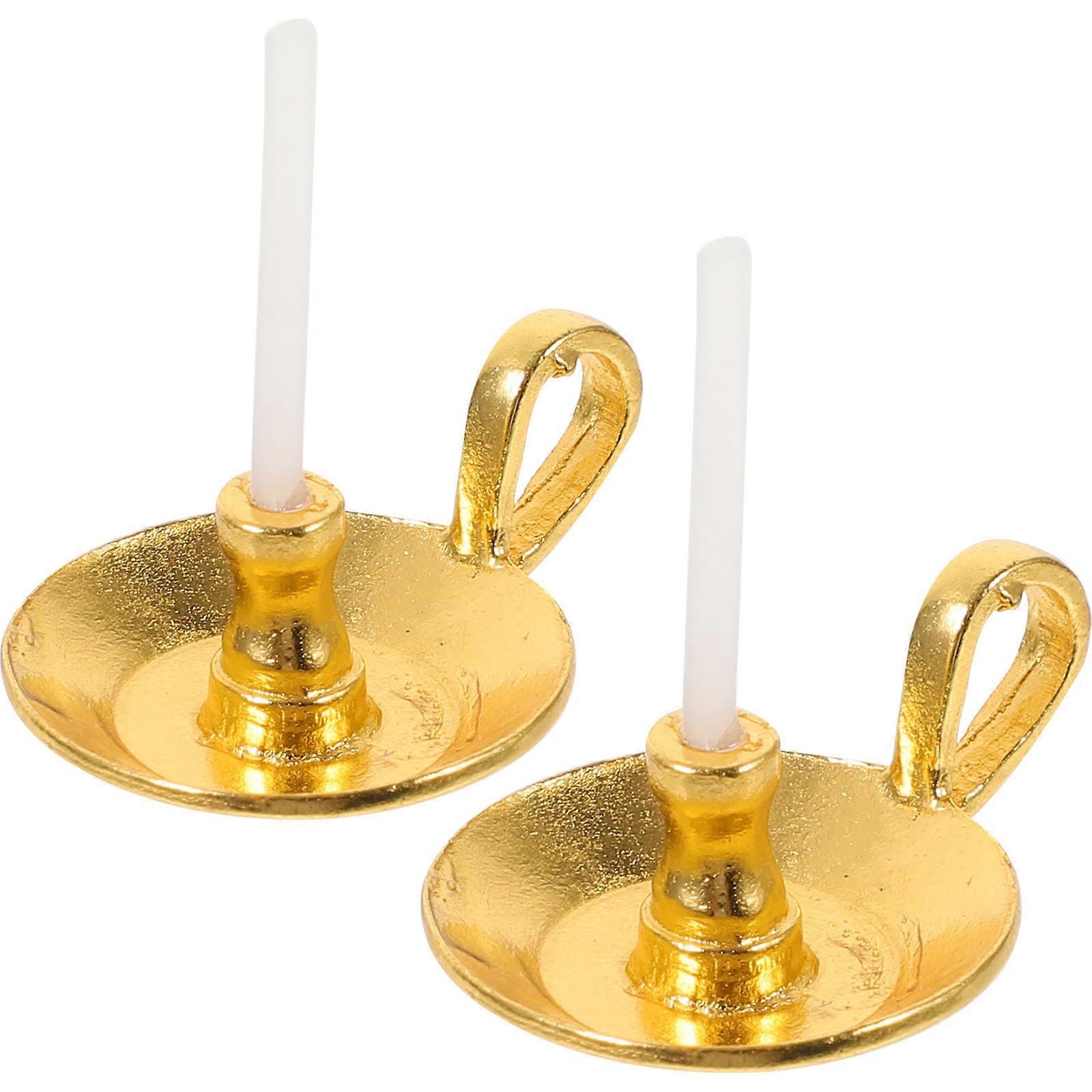 Miniature Candle Holder Dollhouse Accessories Candlestick 2Pcs Set