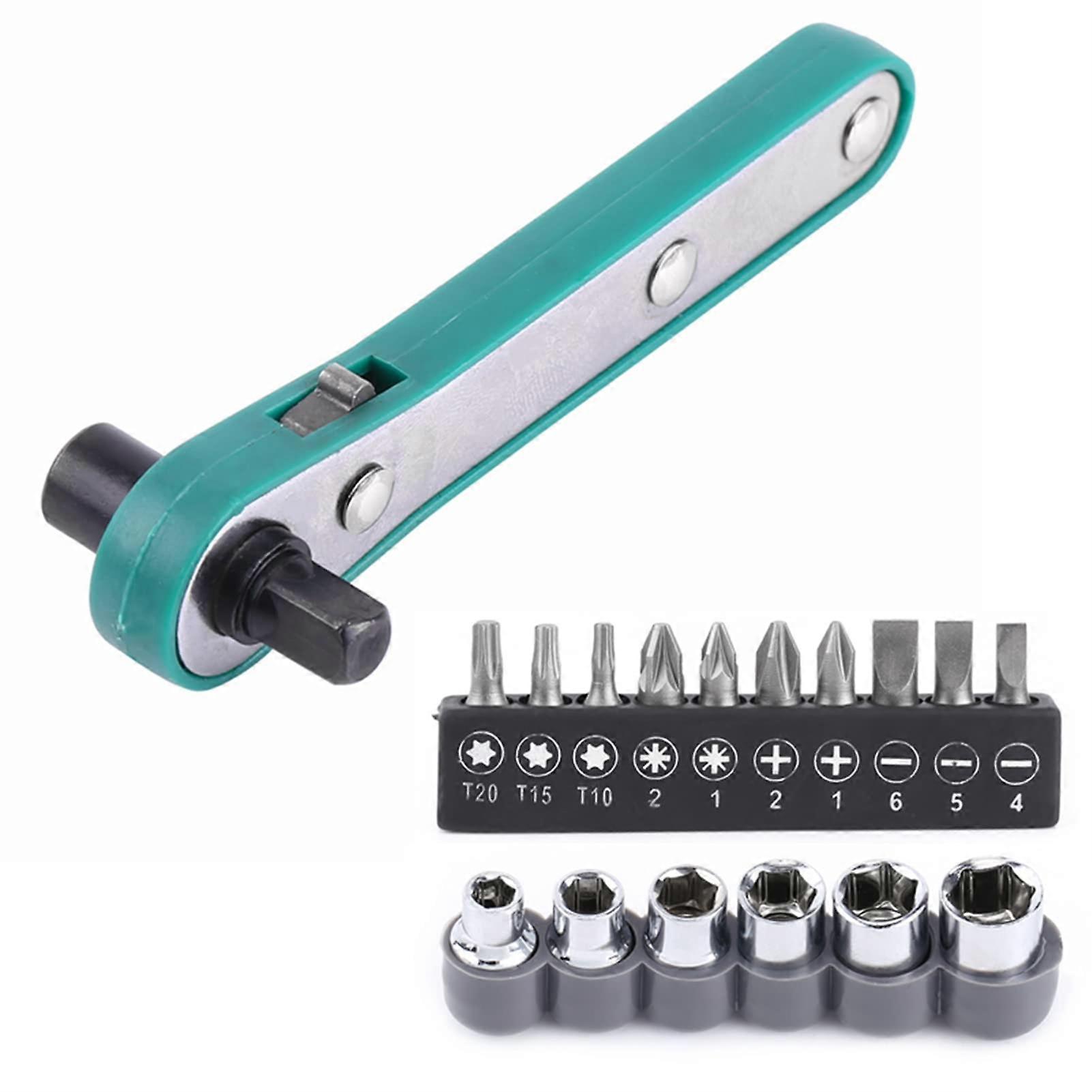 Ratchet Handle With Interchangeable Bits And Sockets 1/4Inch Drive Sturdy Durable Grip For Metal And Wood Workers