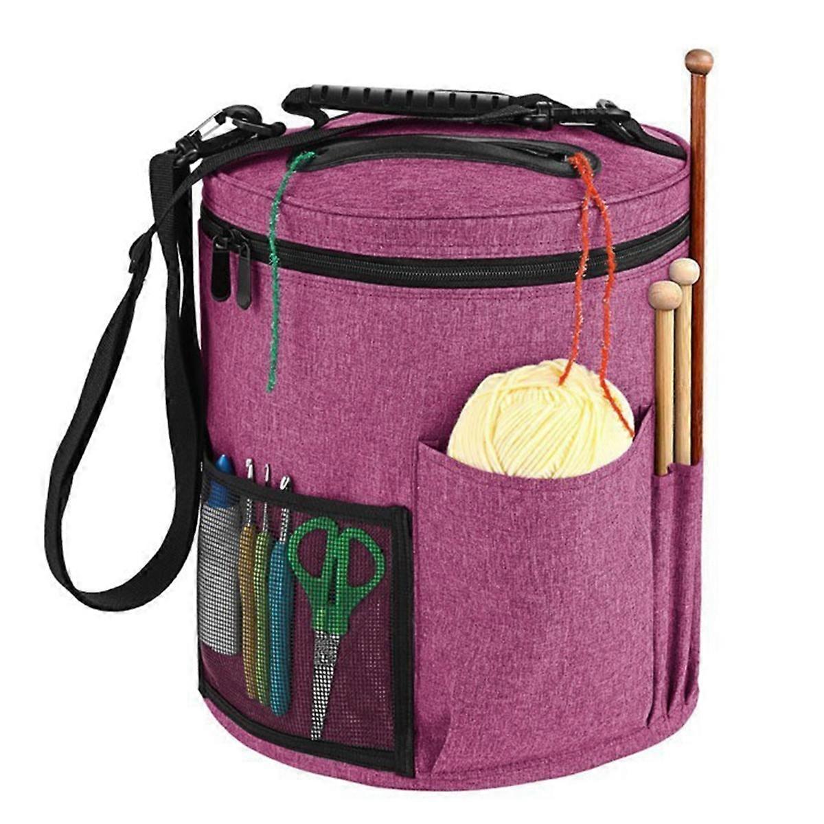 Yarn Storage Bag with Side Pockets & Zippered Lid 11x13in Yarn Organizer with Handle & Shoulder Strap Crochet Storage B