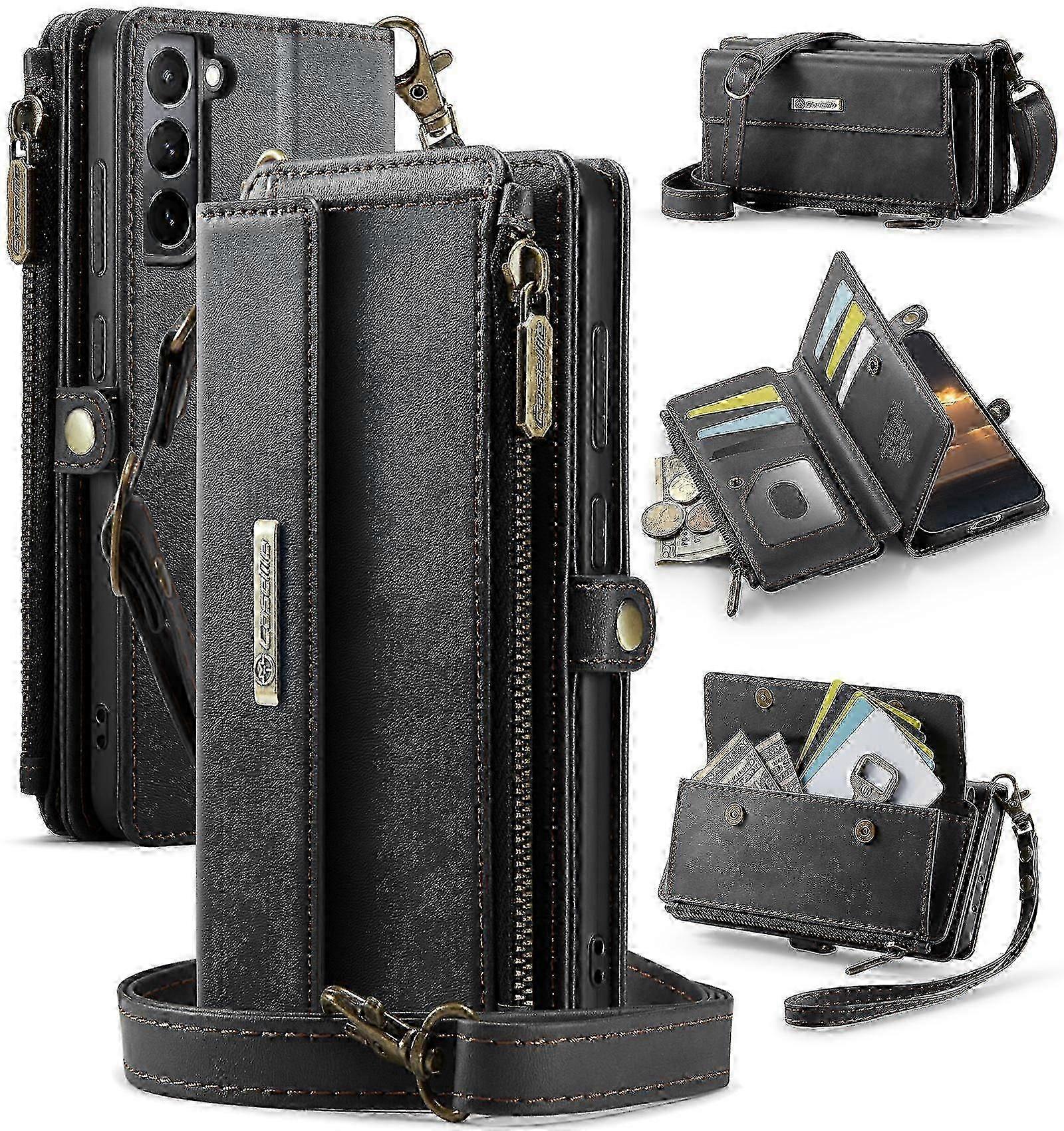 2025 CaseMe C39 RFID Blocking Zipper Wallet Leather Phone Case with Crossbody Strap