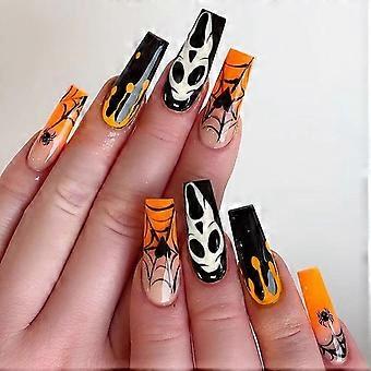 halloween, spindel skalle orange och svart konstgjord nagelkonst