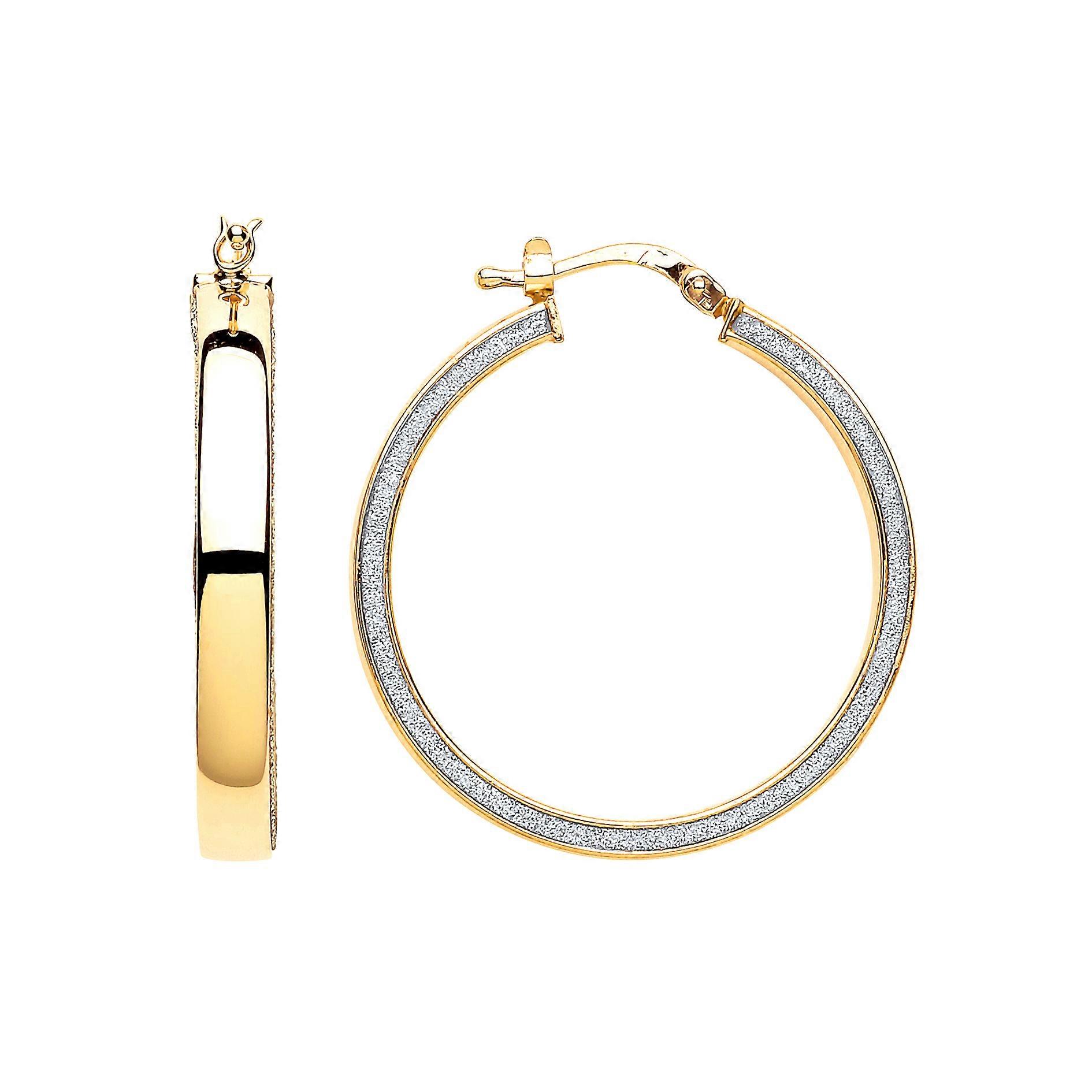 Jewelco London Ladies Yellow Gold-Plated Sterling Silver Moondust Hoop Earrings 30mm