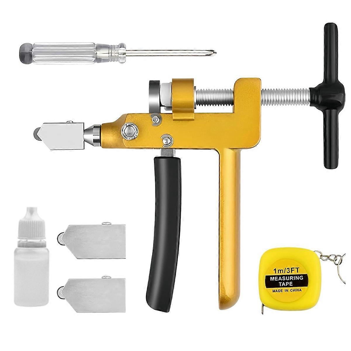 Glass & Tile Cutter, Cutting Tool with Premium Alloy Wheel & Shockproof Rubber Pad for Stained Glass, Plexiglass