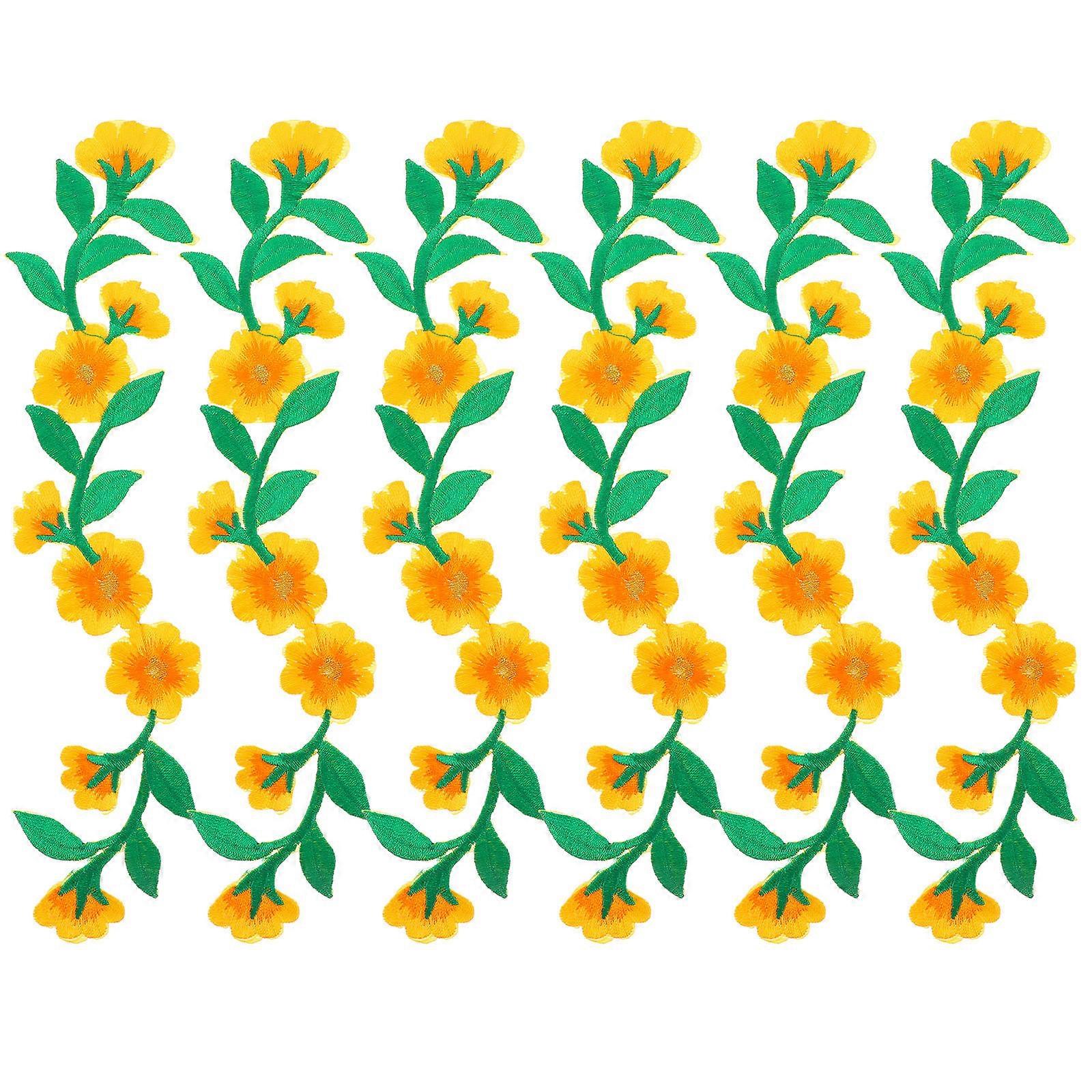 Floral Applique Embroidered Patches for DIY 6Pcs Yellow Iron on Patches