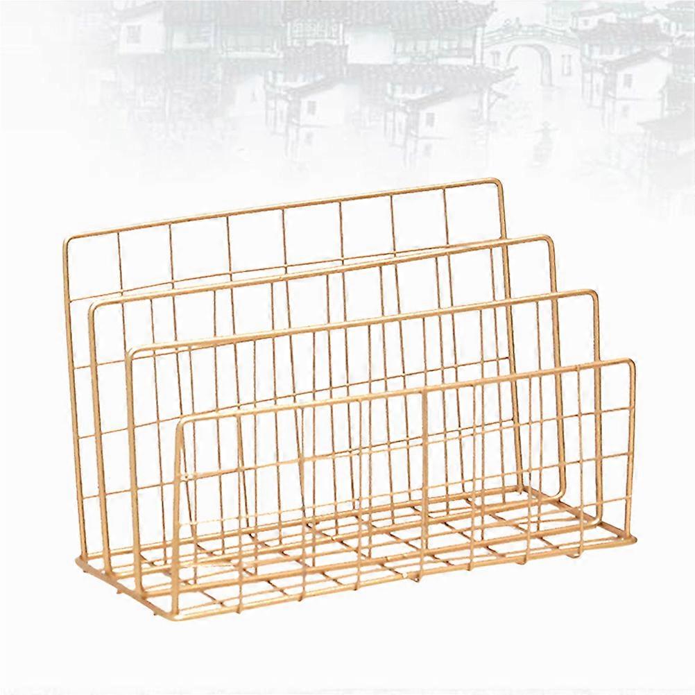Book Organizer Iron Rack for Desktop Storage 2Pcs Gold
