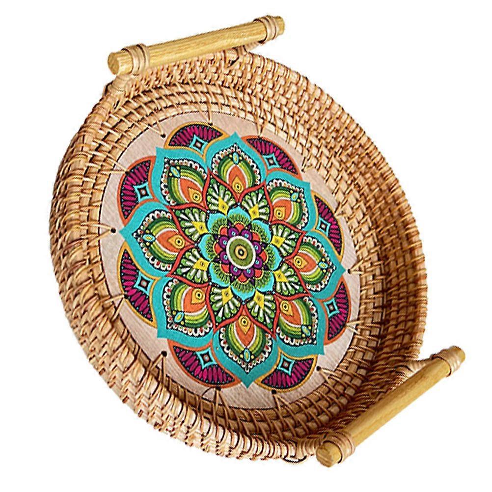 Rattan Woven Mandala Pattern Storage Plate for Food Storage