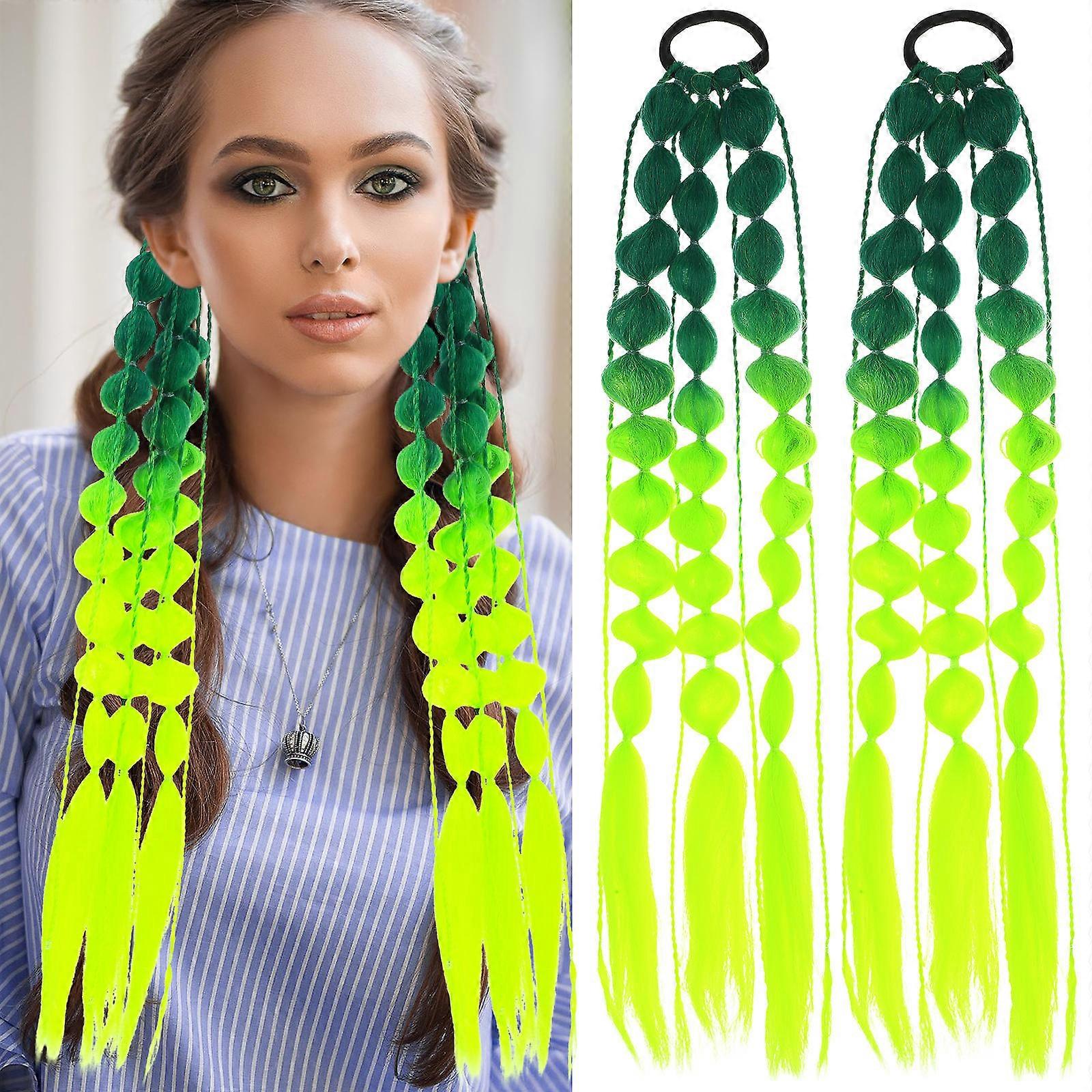 Festival Hair Extension Long Afro Puff Wig with Colorful Bubble Braids 6Pcs