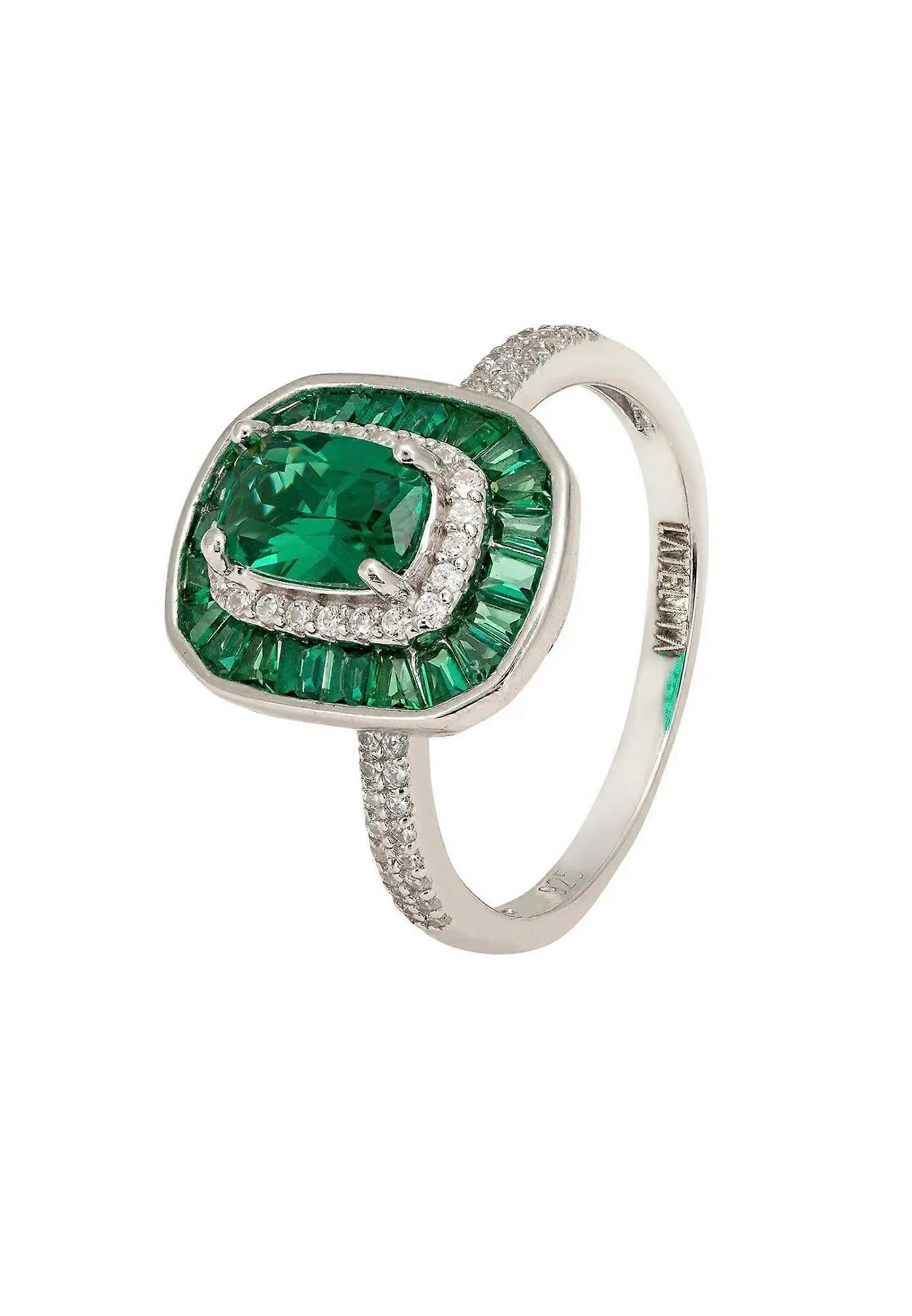 Latelita Women's Emerald Silver Cocktail Ring with Lab-Created Emerald and Cubic Zirconia