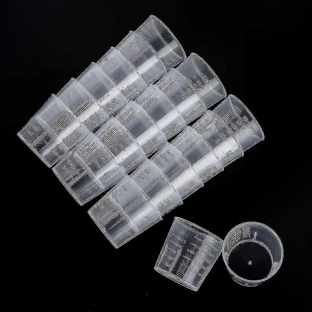 100 Pcs 30ml Small Measuring Cups with Scale, Plastic PP Lab Cups with Caps, Clean Empty Graduated Beakers for Experiments