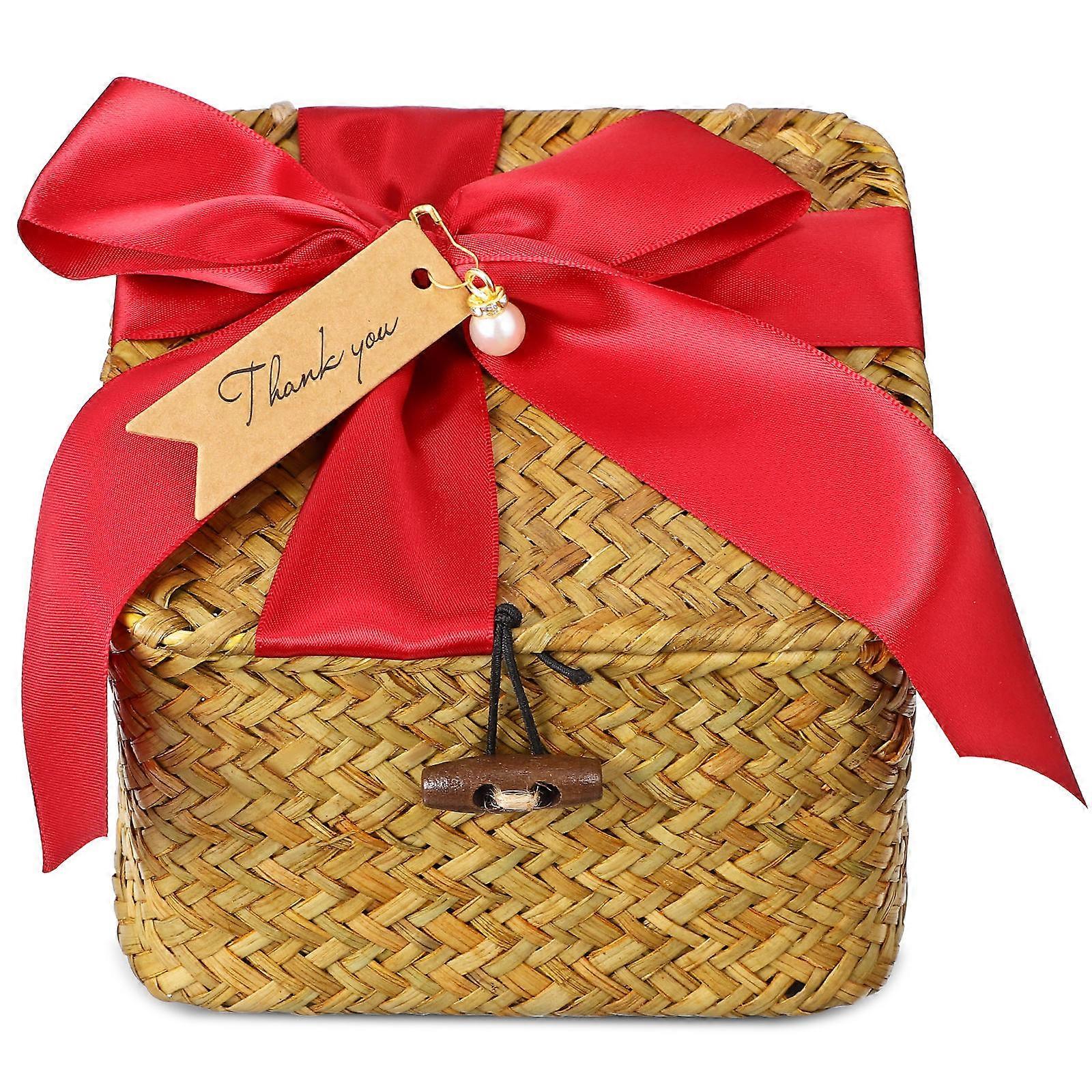 Rattan Storage Basket with Lid for Storage Use 5Pcs Light Brown Woven Basket