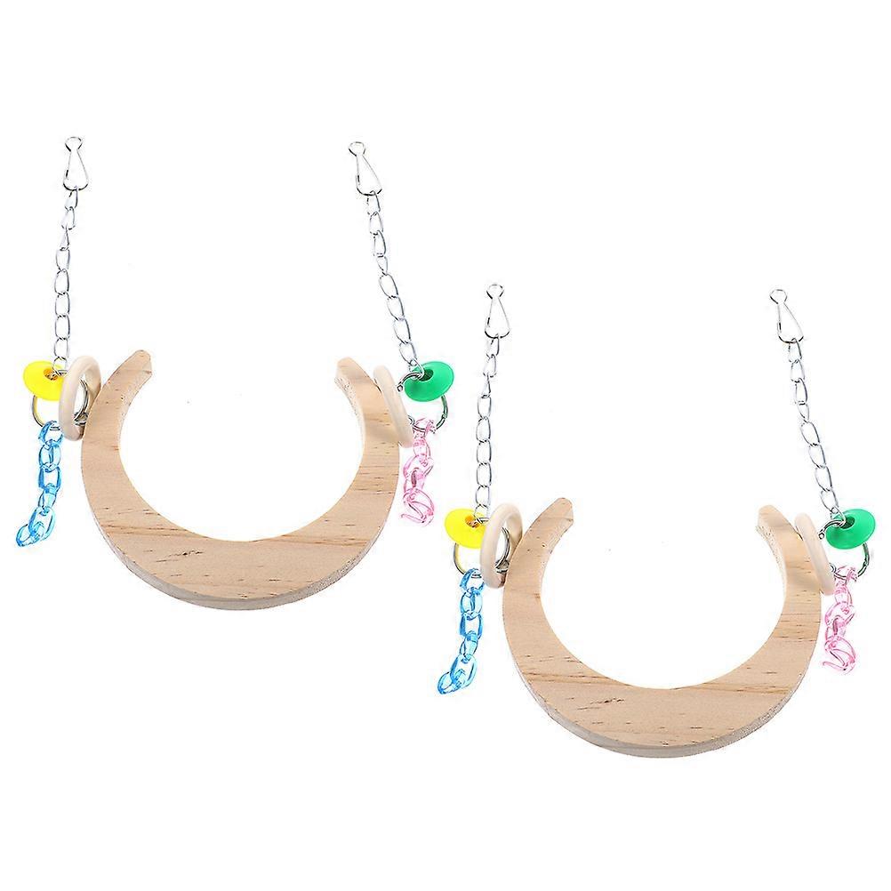 Parrot Swing Toy 6 Pcs Bird Perch Light Brown Moon Shape Design Wear Resistant For Pet Entertainment