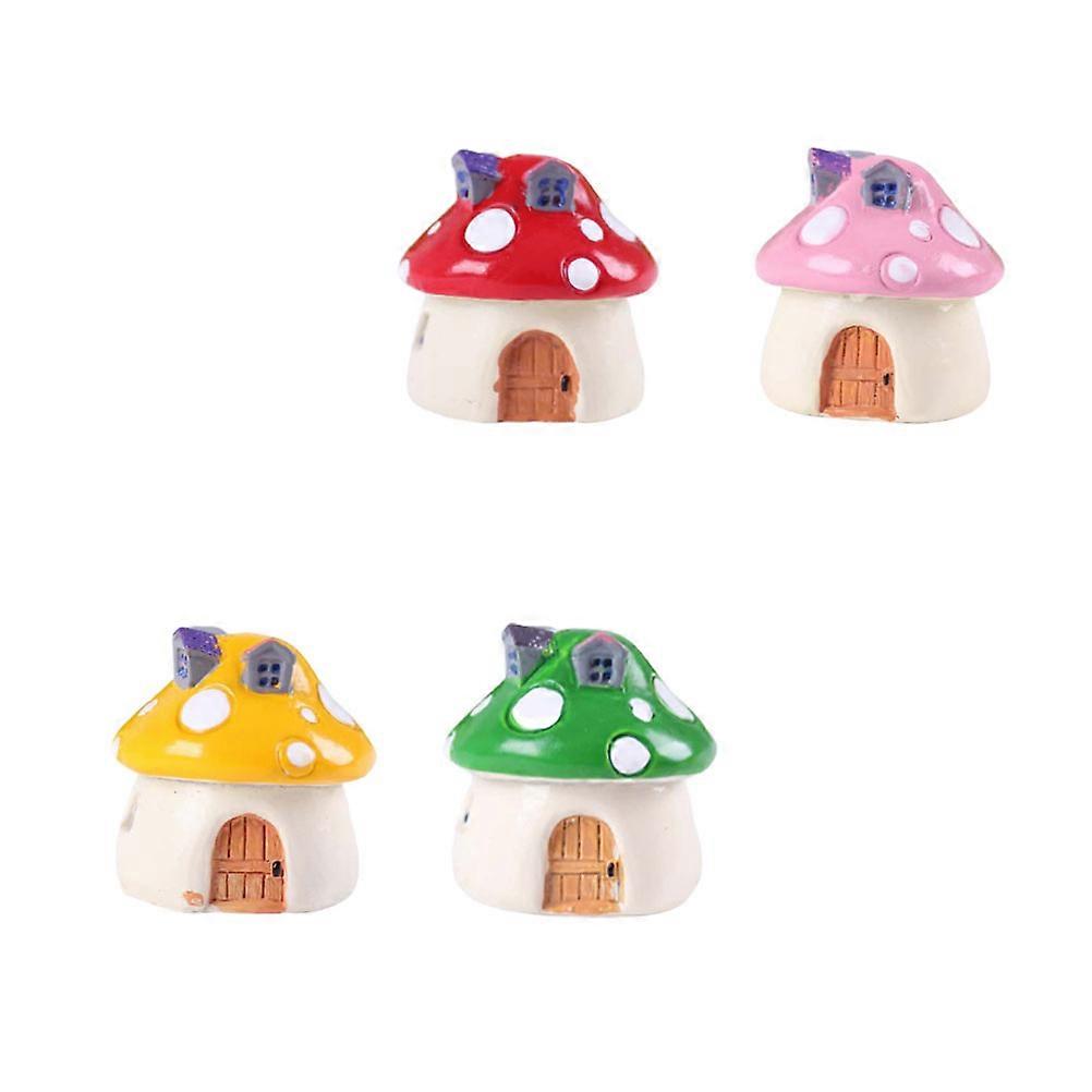 Assorted Color Mini Mushroom House Figurines 4Pcs Ideal For Kids Family And Friends In Home And Office Settings