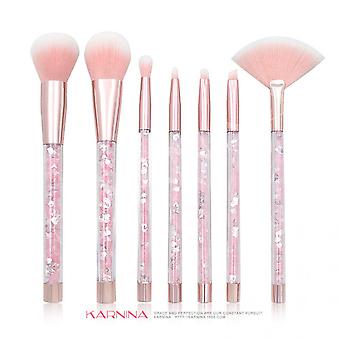 Veeki Set of 7 Clear Crystal Diamond Particle Handle Makeup Brushes with Quicksand Liquid Particle Sequins, Blending Brush Set Beauty Makeup Toolsstyl
