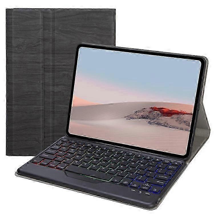 Compatible For Microsoft Surface Go/Go 2/Go 3 Three Colors Backlit Bluetooth 5.0 Keyboard + Wood Texture PU Leather Outer Cover Se