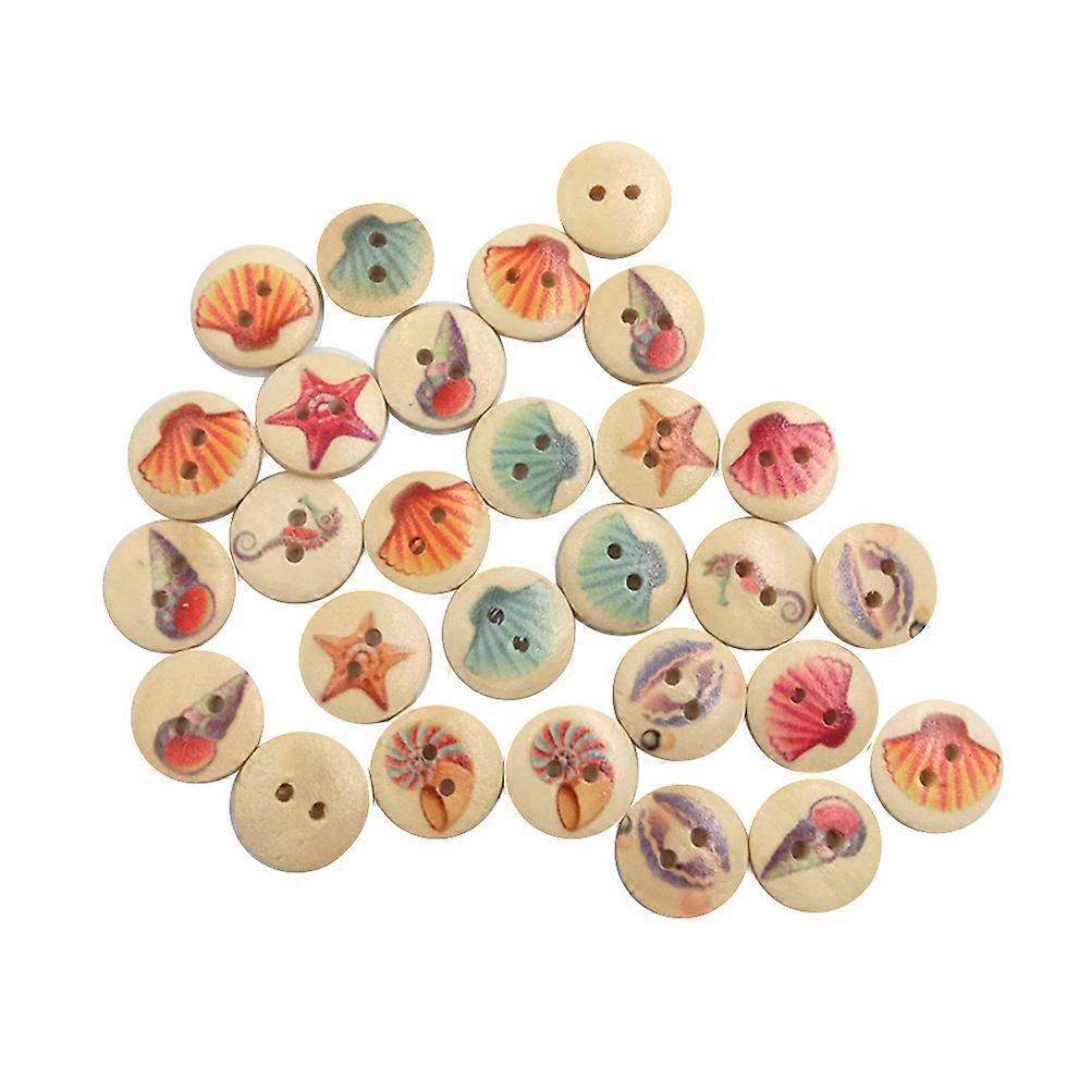 Sea Pattern Buttons Wood Buttons for Sewing 200Pcs Light Yellow Color