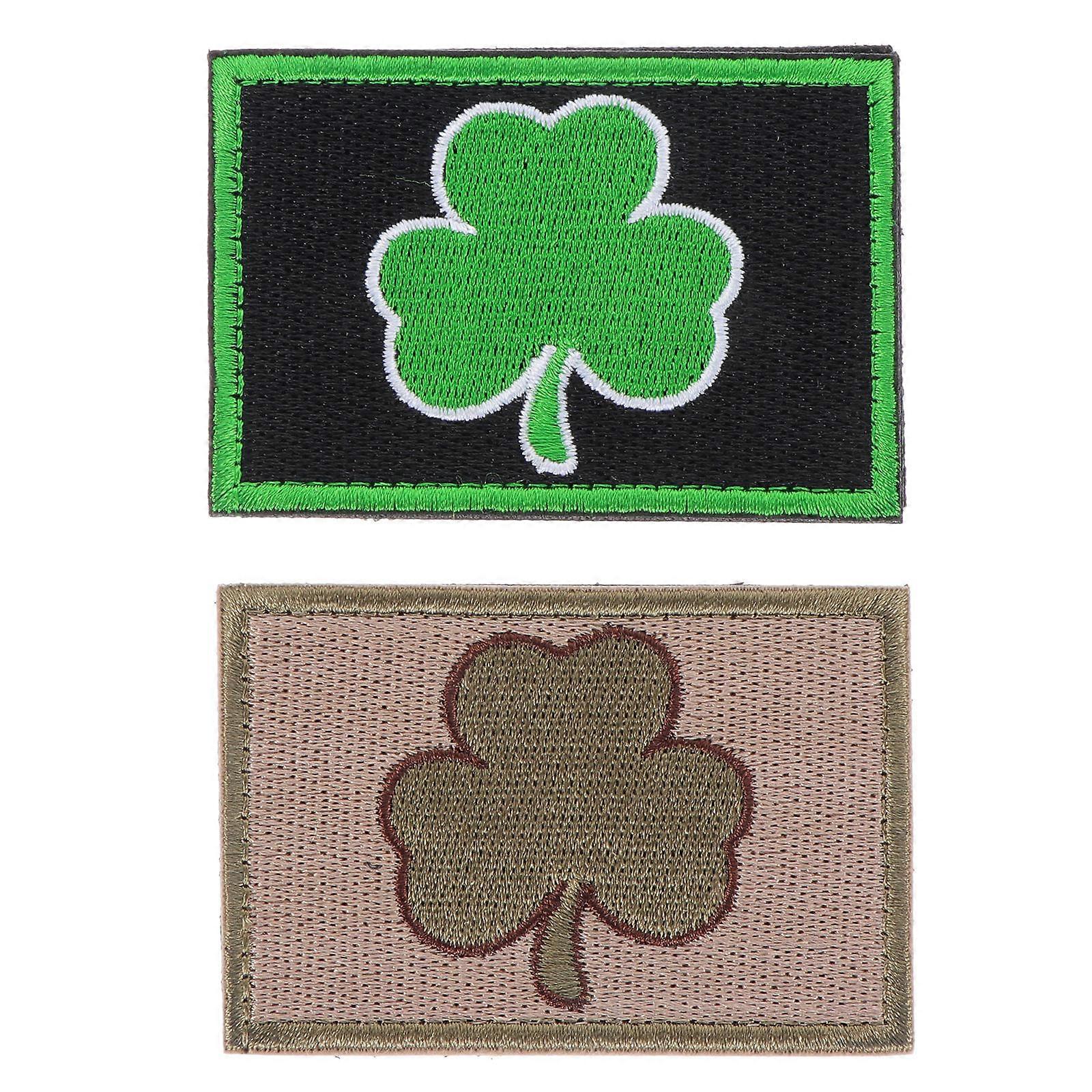 Patch Embroidery Fabric Stickers Decorative Patch For Home Decoration Bags Oval Shape Khaki Background With Military Green Leaves 2Set