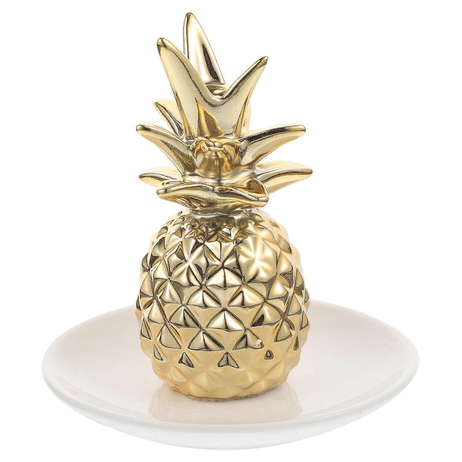 Ceramic Ring Holder Small Decorative Tray for Ring Storage 4Pcs Golden Set