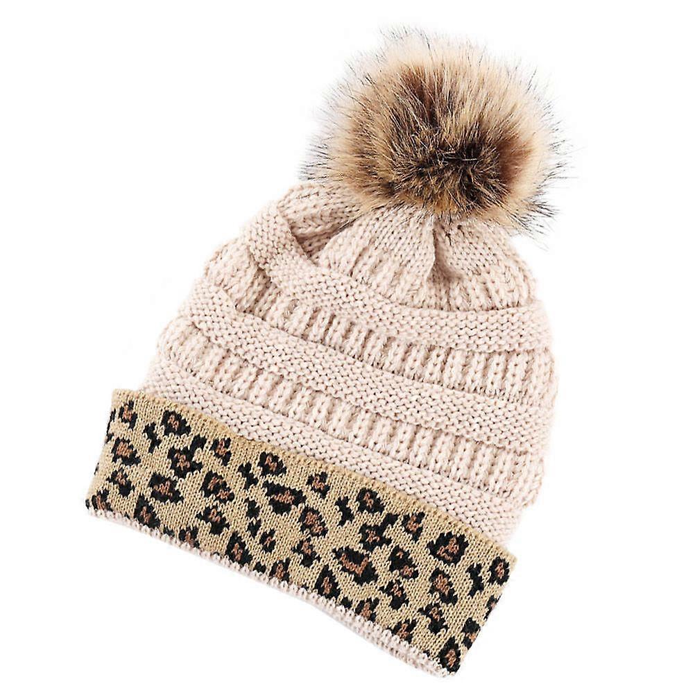 Thicken Knitted Beanie for Winter Use 2Pcs Decorative Warm Leopard Hat
