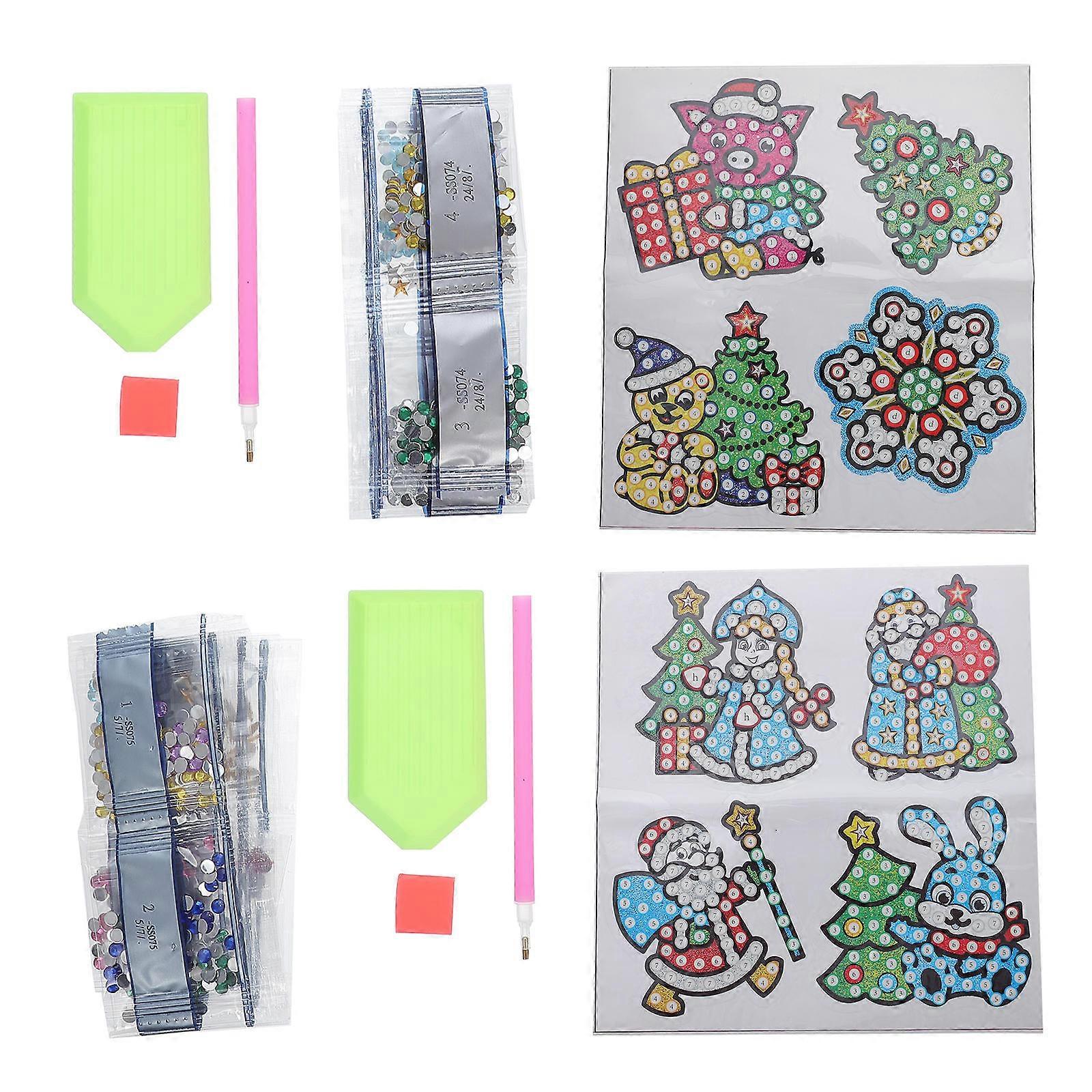 Christmas Theme Diamond Stickers 4 Sets Decorative Decals Easy To Apply And Remove Multi Color For Home Decoration