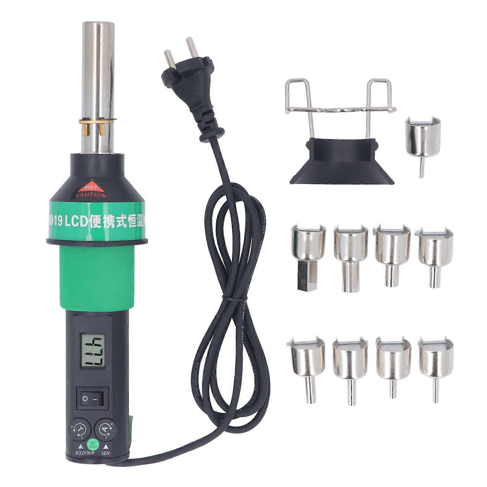 Heat Gun Kit Temperature Adjustable LCD Display Brushless Hot Air Gun with 9 Nozzles for SMD Rework EU Plug 220V