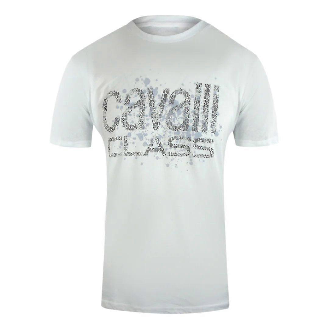 Cavalli Class Cracked Sprayed Logo White T-Shirt