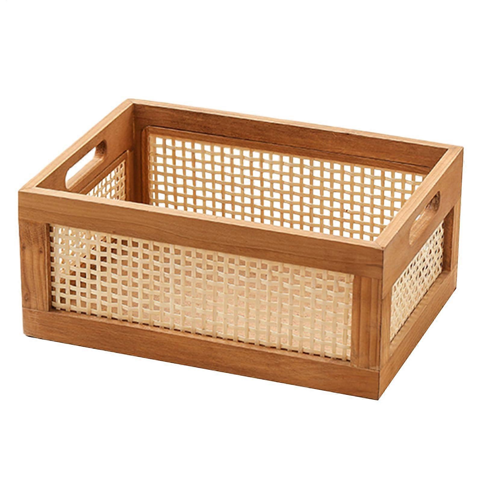 Woven Storage Baskets Wooden Closet Storage Bins 12x8x6 Inch Portable Laundry Bin With Carrying Handles