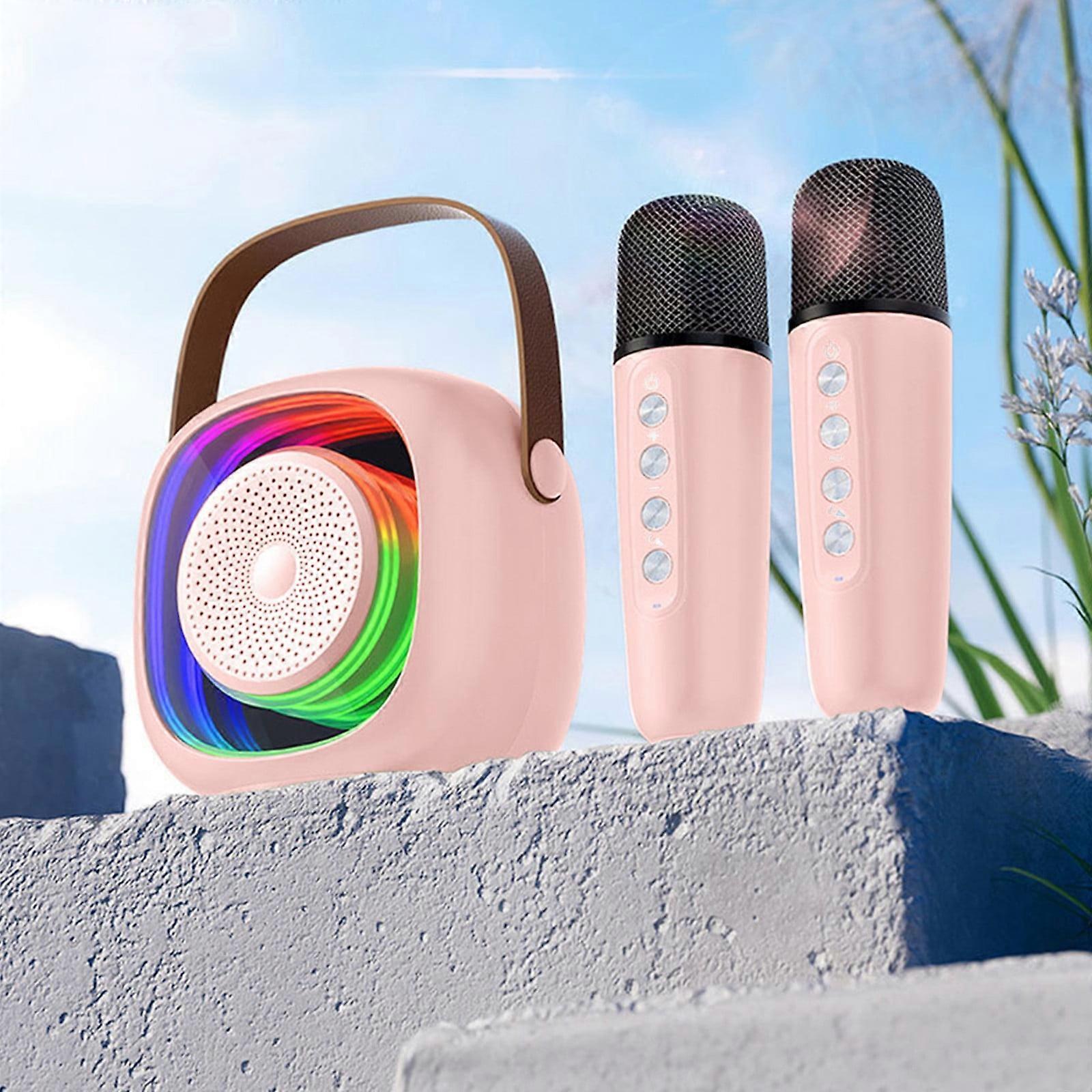Jacenvly Valentine's Decorations Clearance, Bluetooth Speaker compatible with Two Mic, Wireless Singing, LED Lights, Portable, Long Battery
