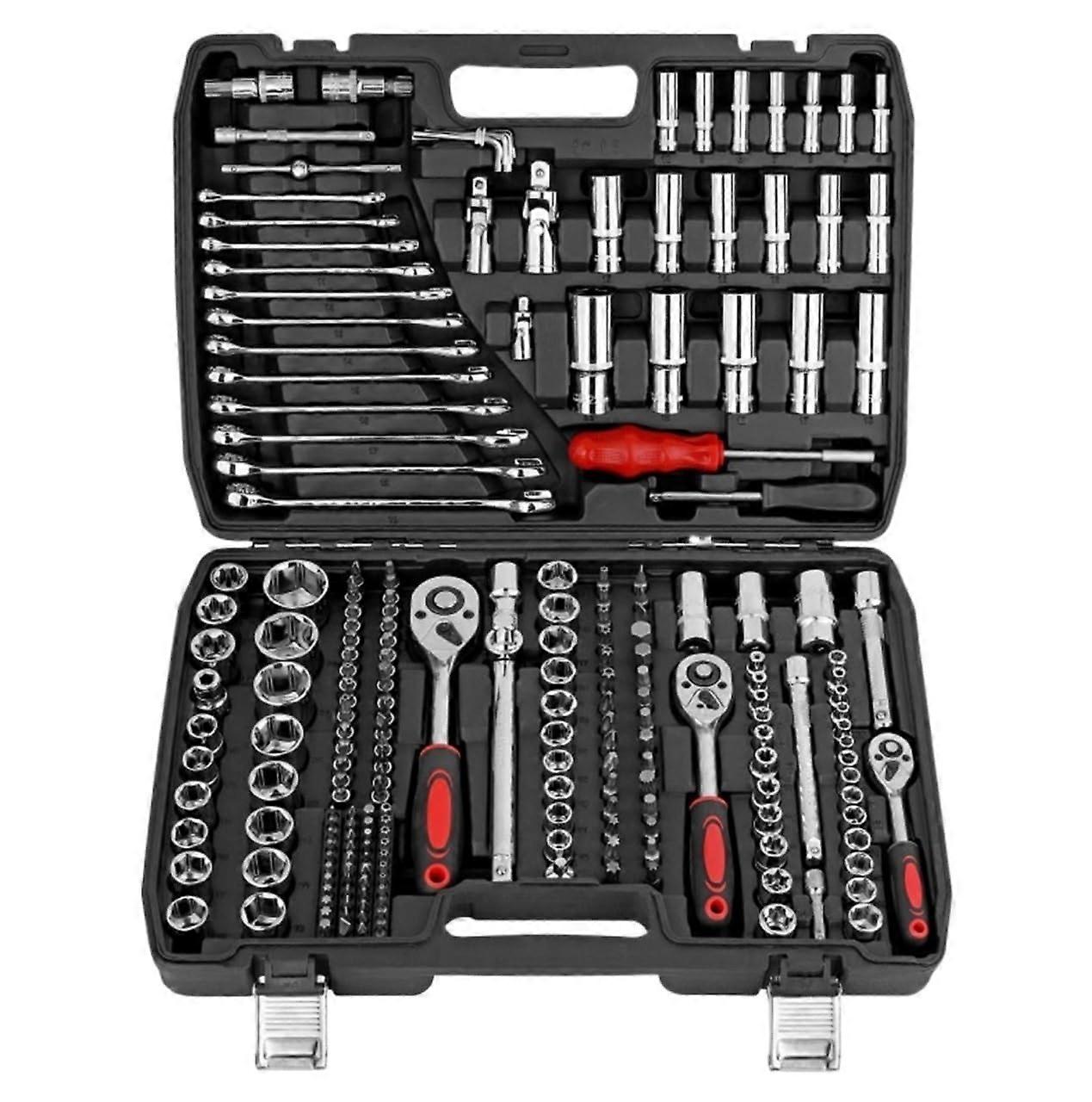 Hand Tool Sets Socket Wrench Auto  Tool Set 216Piece Hand Tool Kit Toolbox Storage Case Black 46 X 32 X 9 Cm