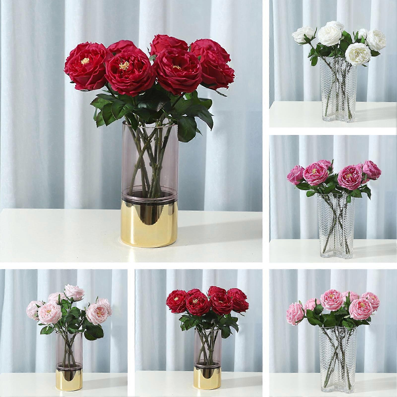 Hesroicy Single Branch Artificial Flower Realistic No Watering Non-fading Photo Props Ins Style Real Touch Imitation Rose for Wedding