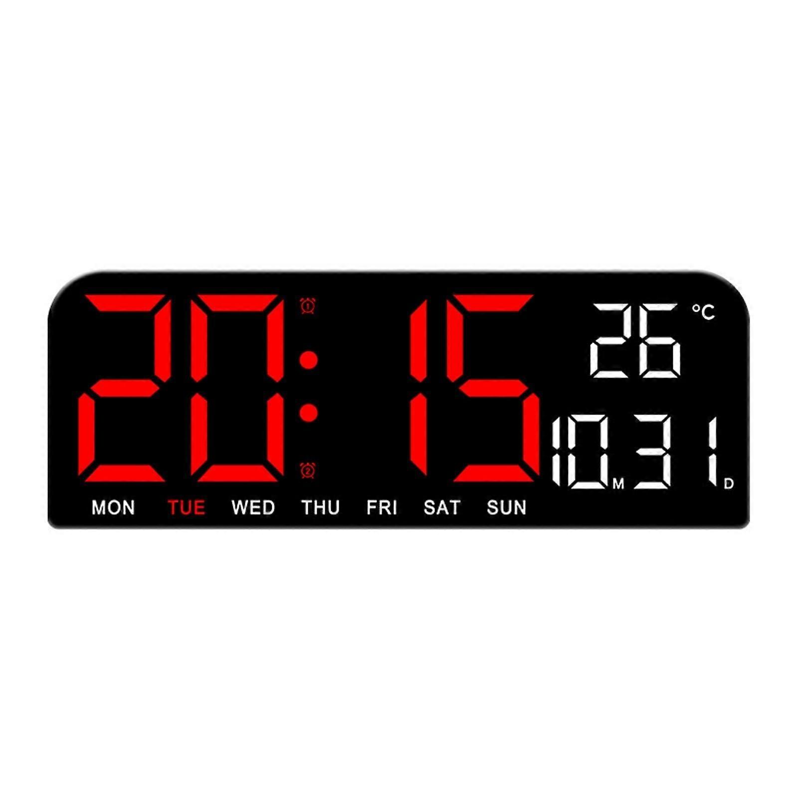 Wall Clock 15Inch Digital Clock With Remote Alarm Big LED Display 10 Brightness DST Temp For Living Room, Elderly, Blue