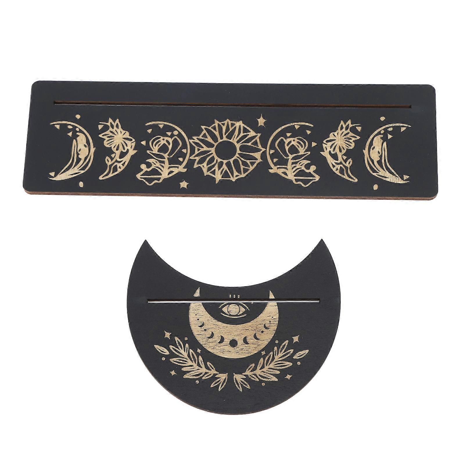2 Pieces Wooden Tarot Card Stand Holder Moon Shape and Rectangle Wooden Tarot Card Display Stand Base Black Type A 